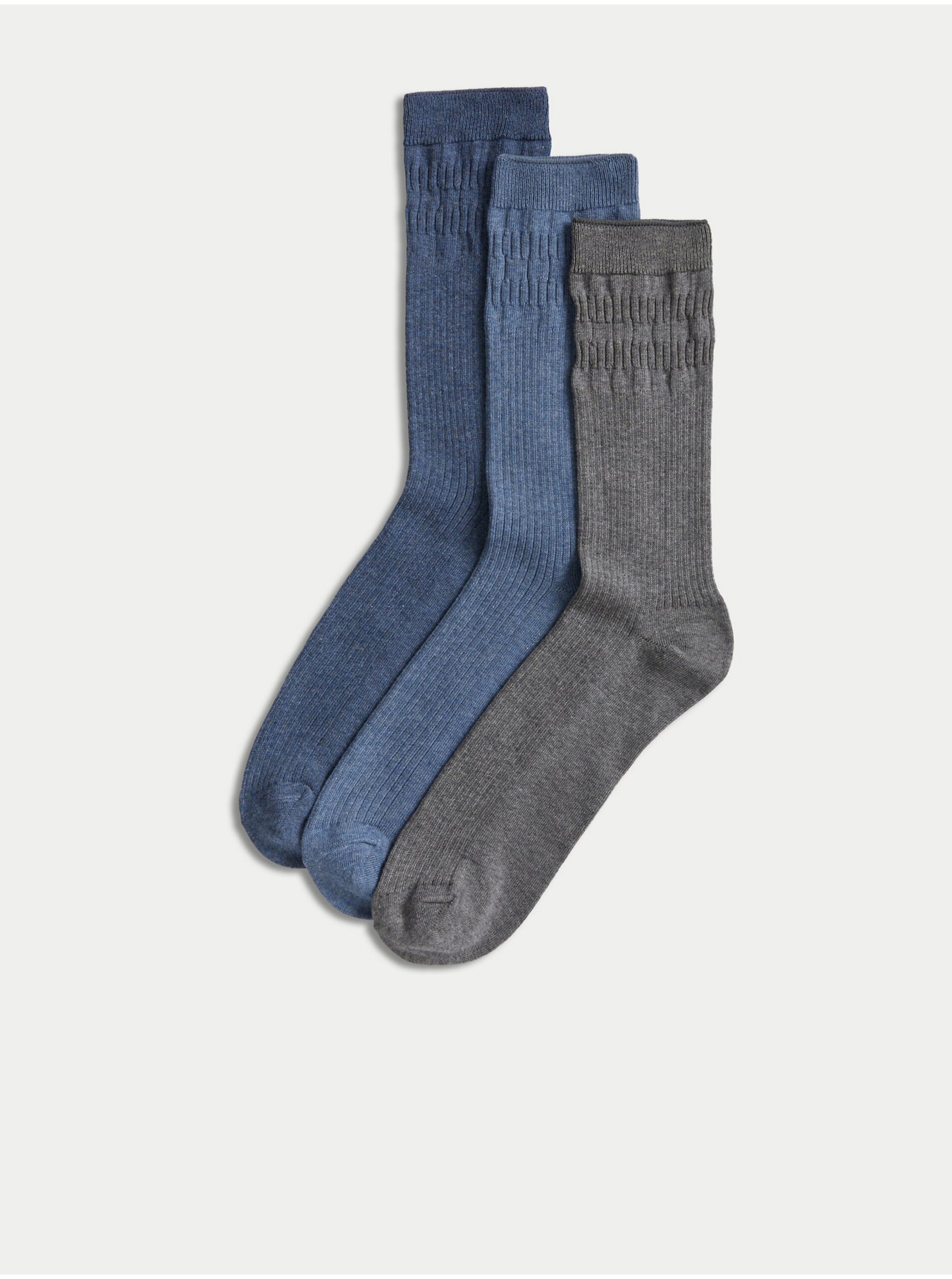Levně Sada tří párů pánských ponožek v modré a šedé barvě Marks & Spencer
