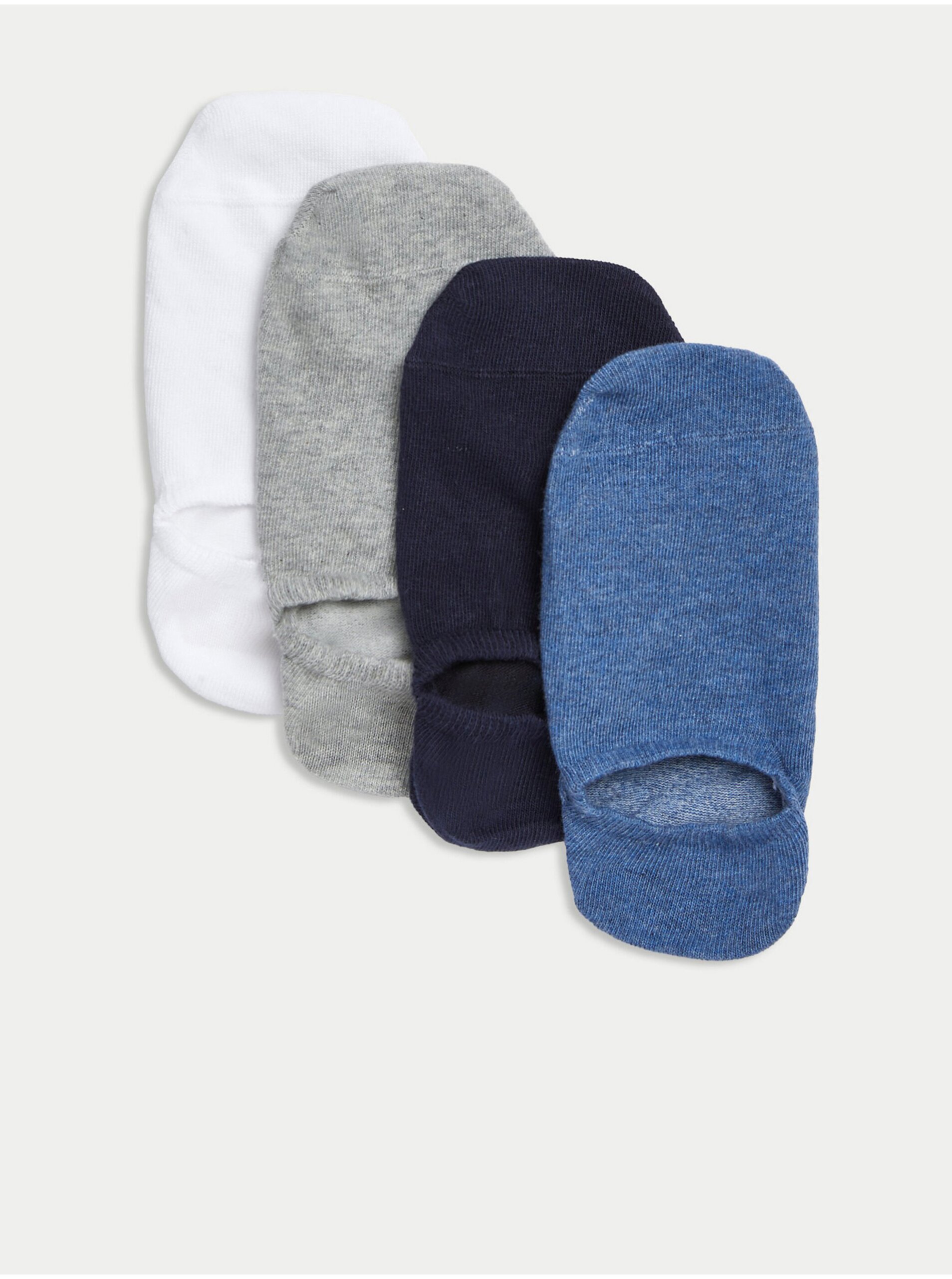 Levně Sada čtyř párů pánských ponožek v modré, tmavě modré, šedé a bílé barvě Marks & Spencer Trainer Liners™