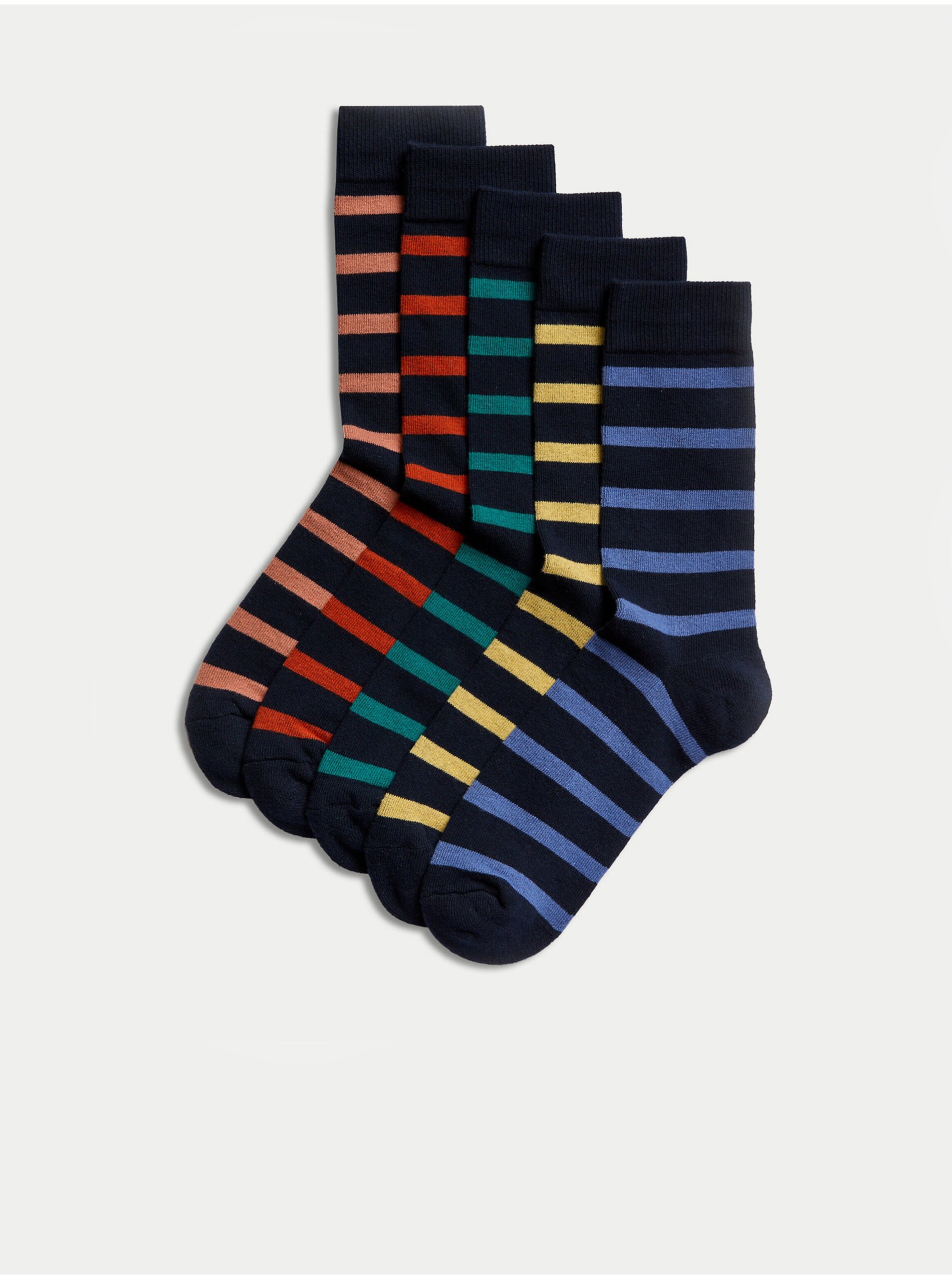 Levně Sada pěti párů barevných pánských pruhovaných ponožek Marks & Spencer