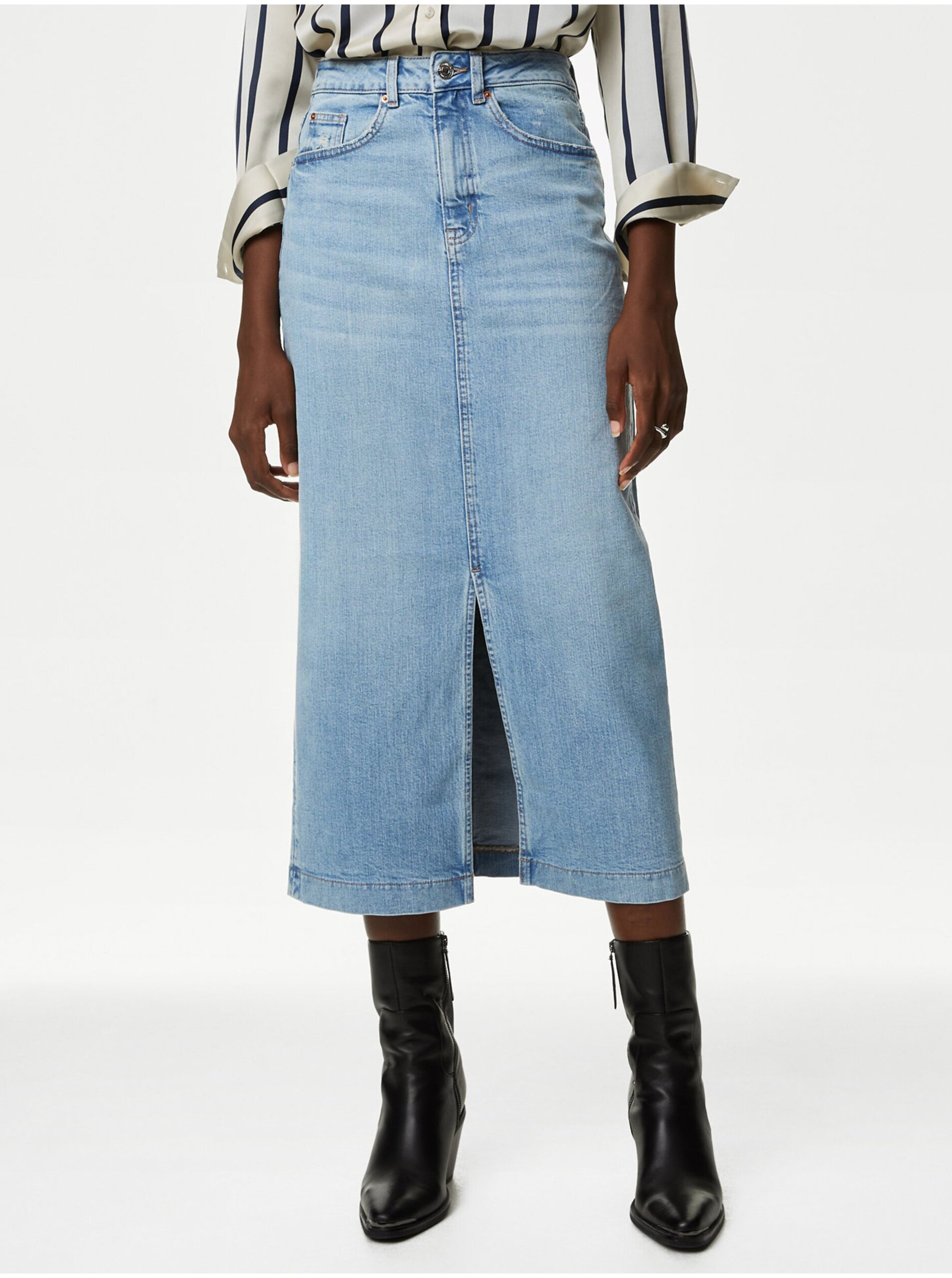 Lacno Modrá dámska džínsová sukňa Marks & Spencer