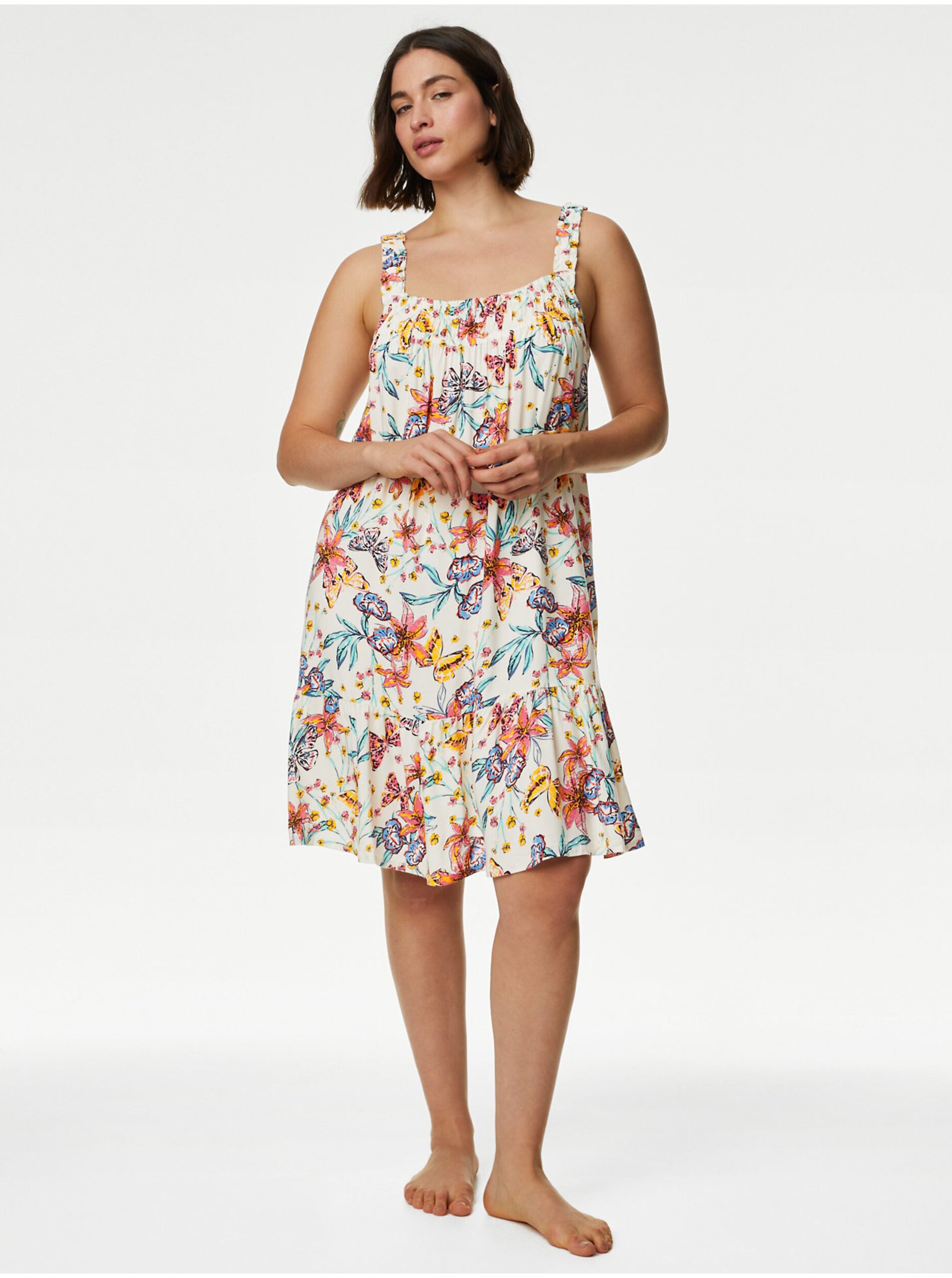 Levně Krémová dámská květovaná noční košile Marks & Spencer