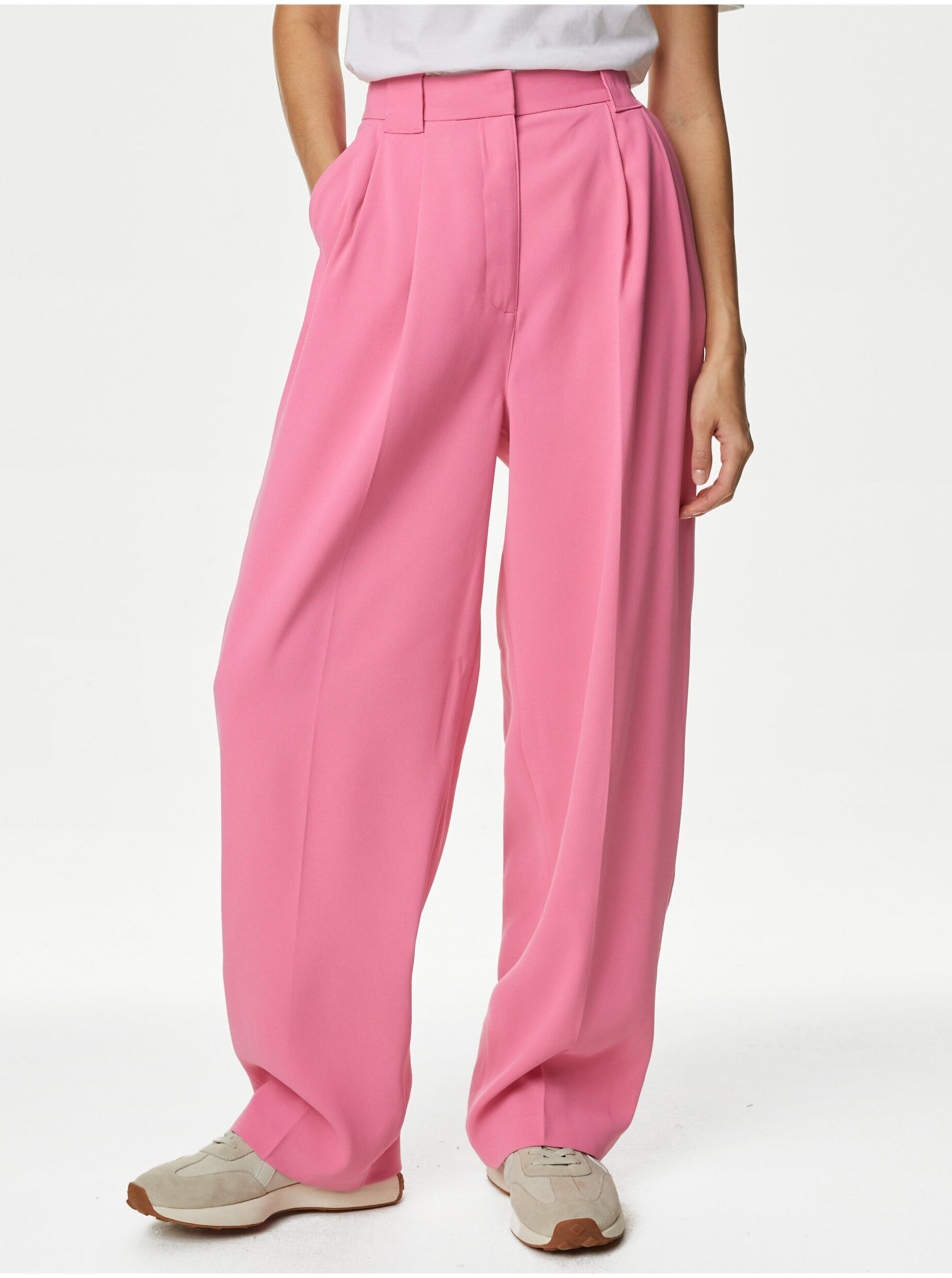 Lacno Ružové dámske široké nohavice Marks & Spencer