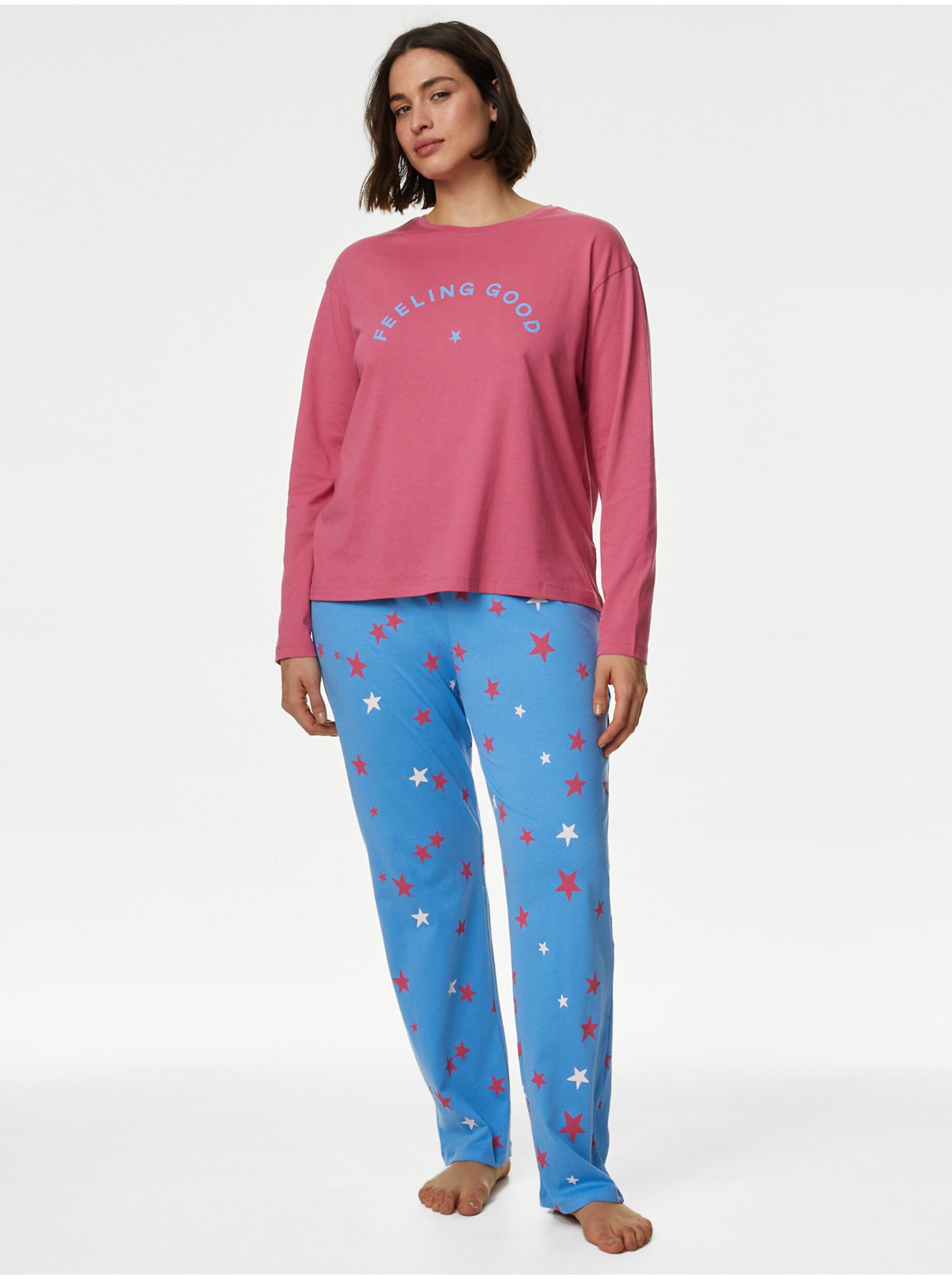 Lacno Modro-ružová dámska vzorovaná pyžamová súprava Marks & Spencer