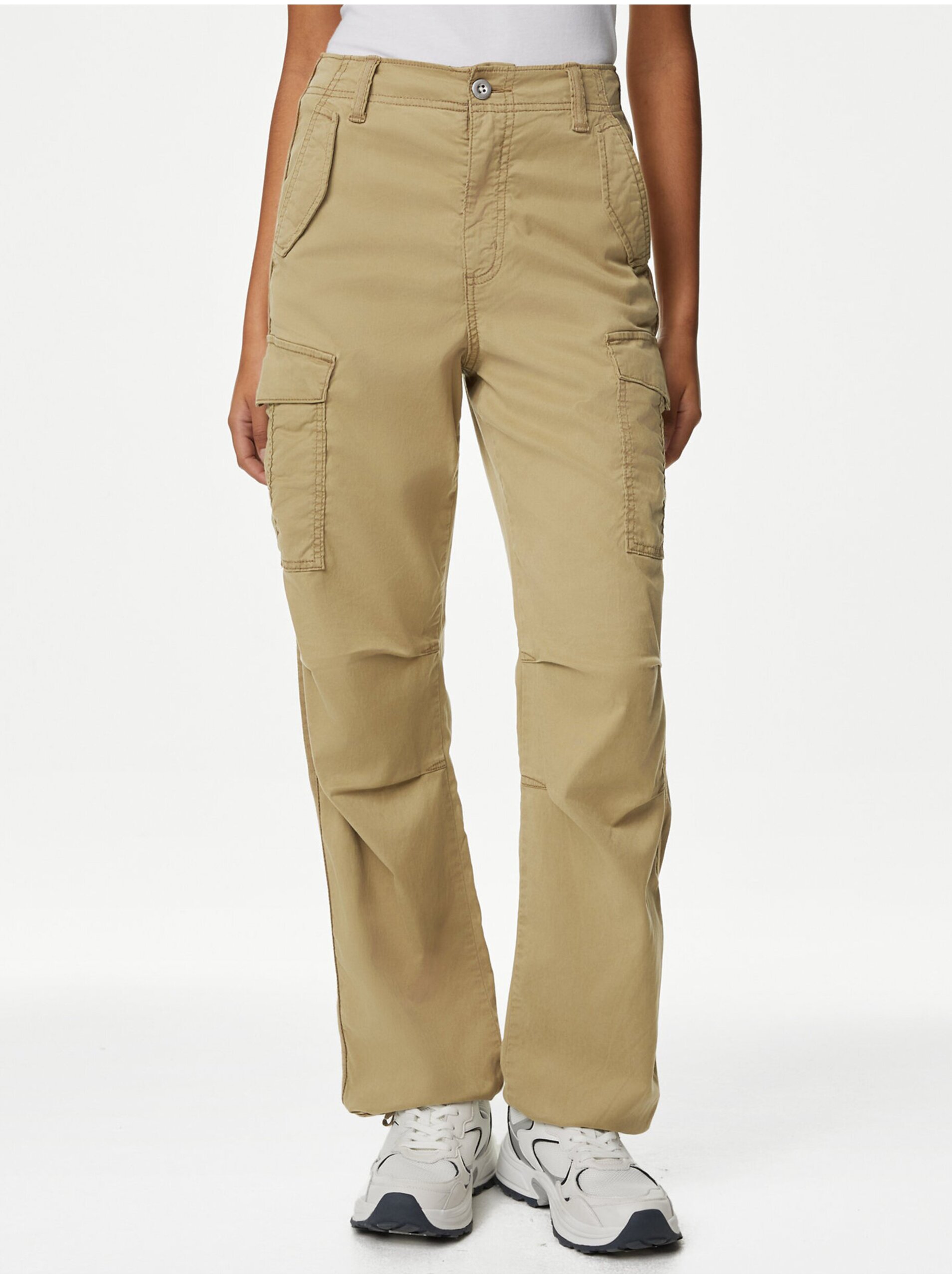 Levně Béžové dámské kapsáčové kalhoty Marks & Spencer
