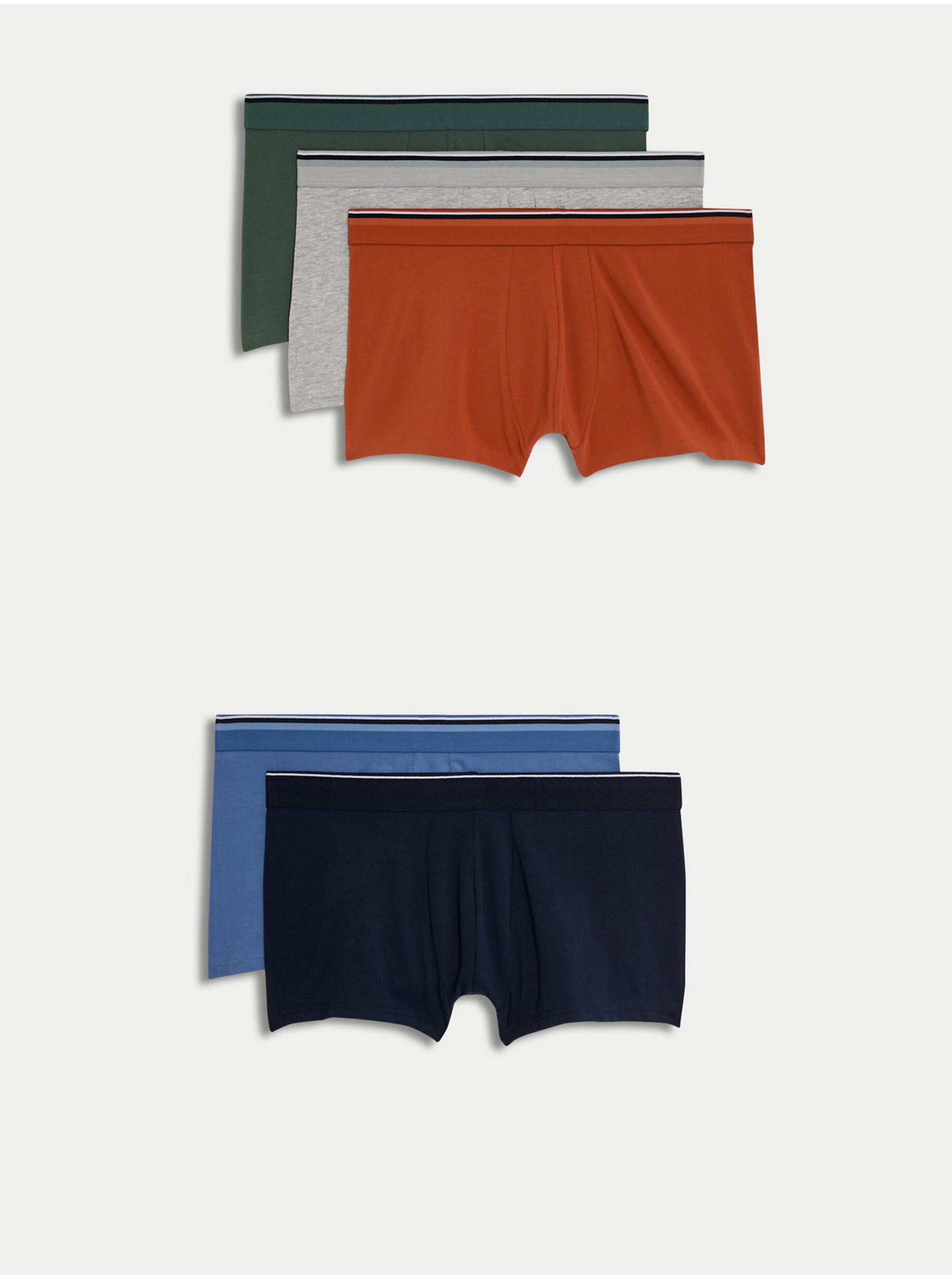 E-shop Sada piatich pánskych boxeriek v tehlovej, šedej, zelenej, tmavomodrej a modrej farbe Marks & Spencer Cool&Fresh™