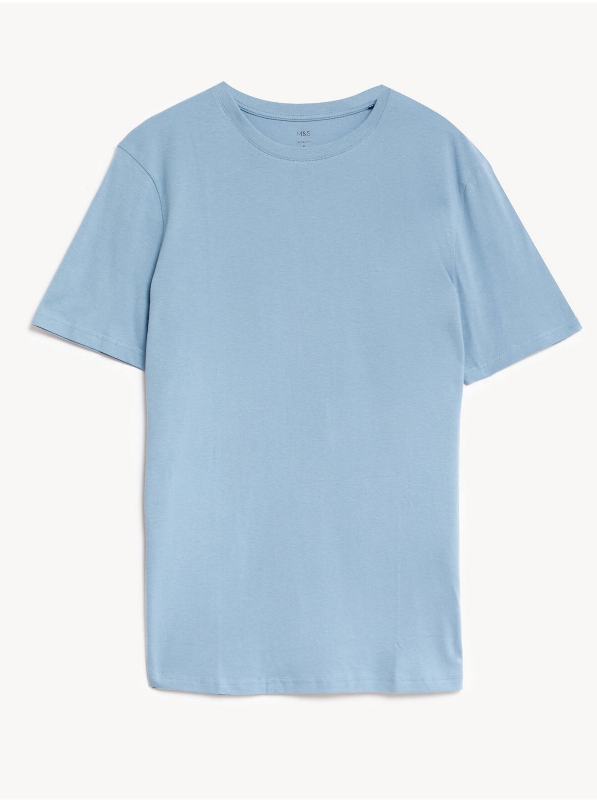 Levně Tričko ke krku, úzký střih, z čisté bavlny Marks & Spencer modrá