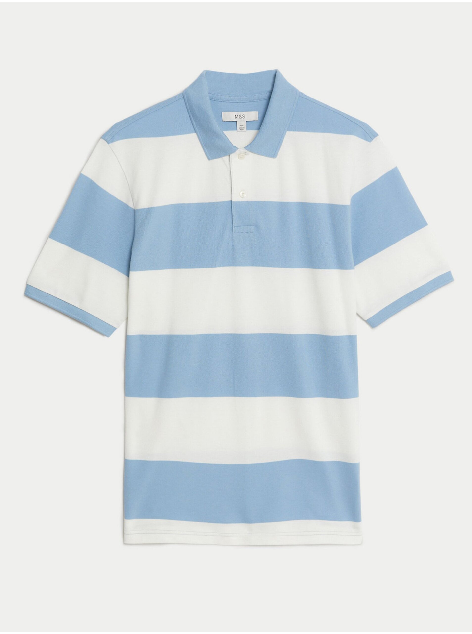 E-shop Proužkovaná piké polokošile z čisté bavlny Marks & Spencer modrá
