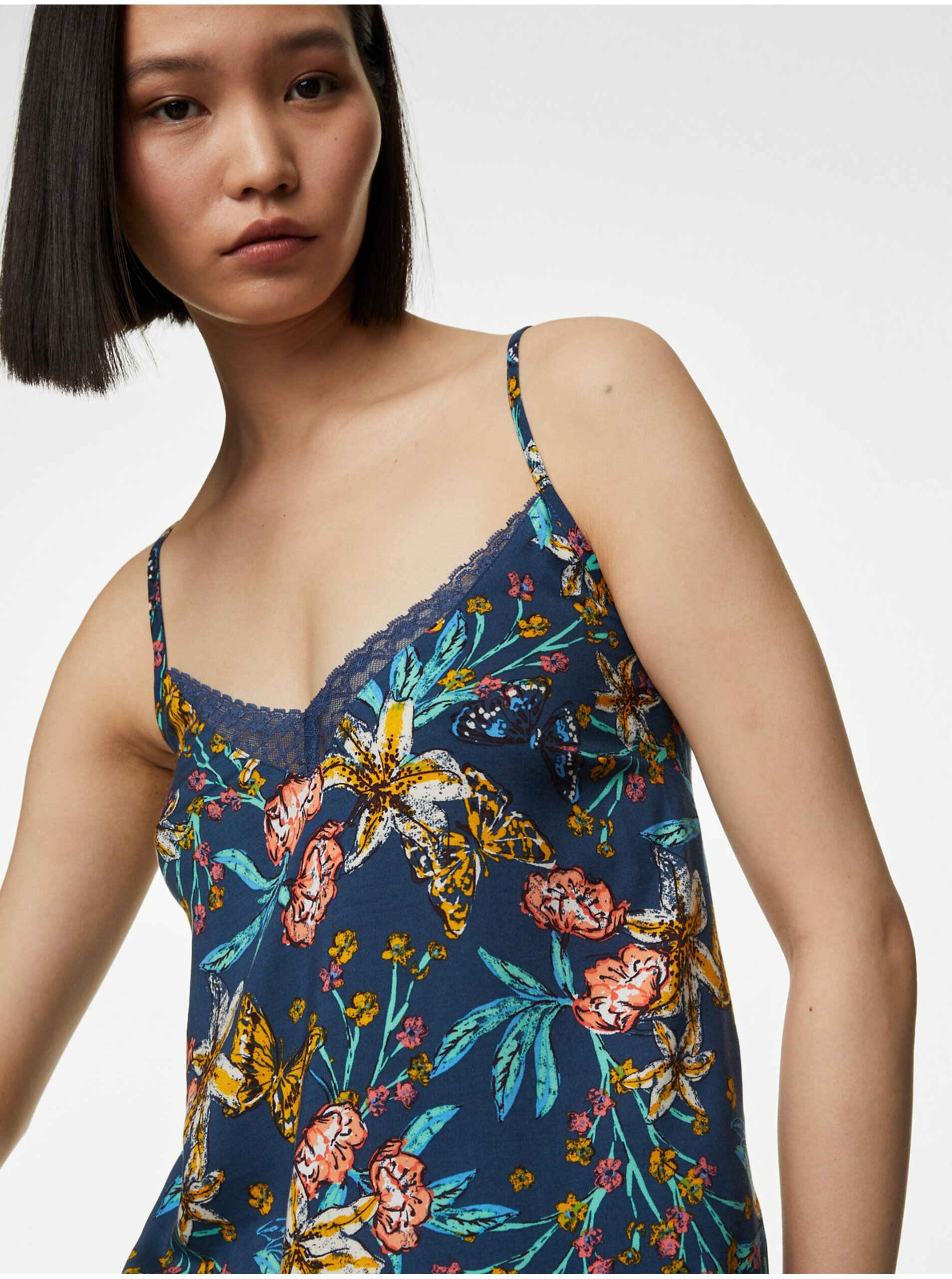 Levně Petrolejový dámský květovaný pyžamový top Marks & Spencer