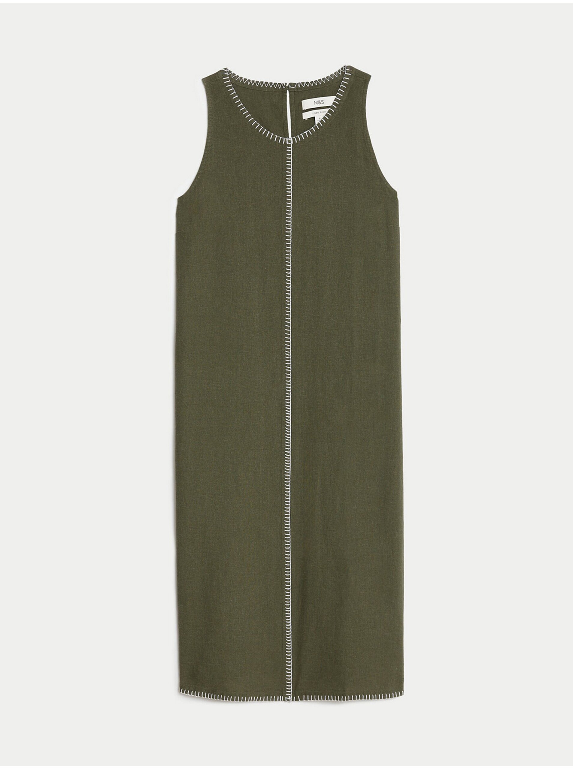 E-shop Zelené dámské midi šaty s příměsí lnu Marks & Spencer