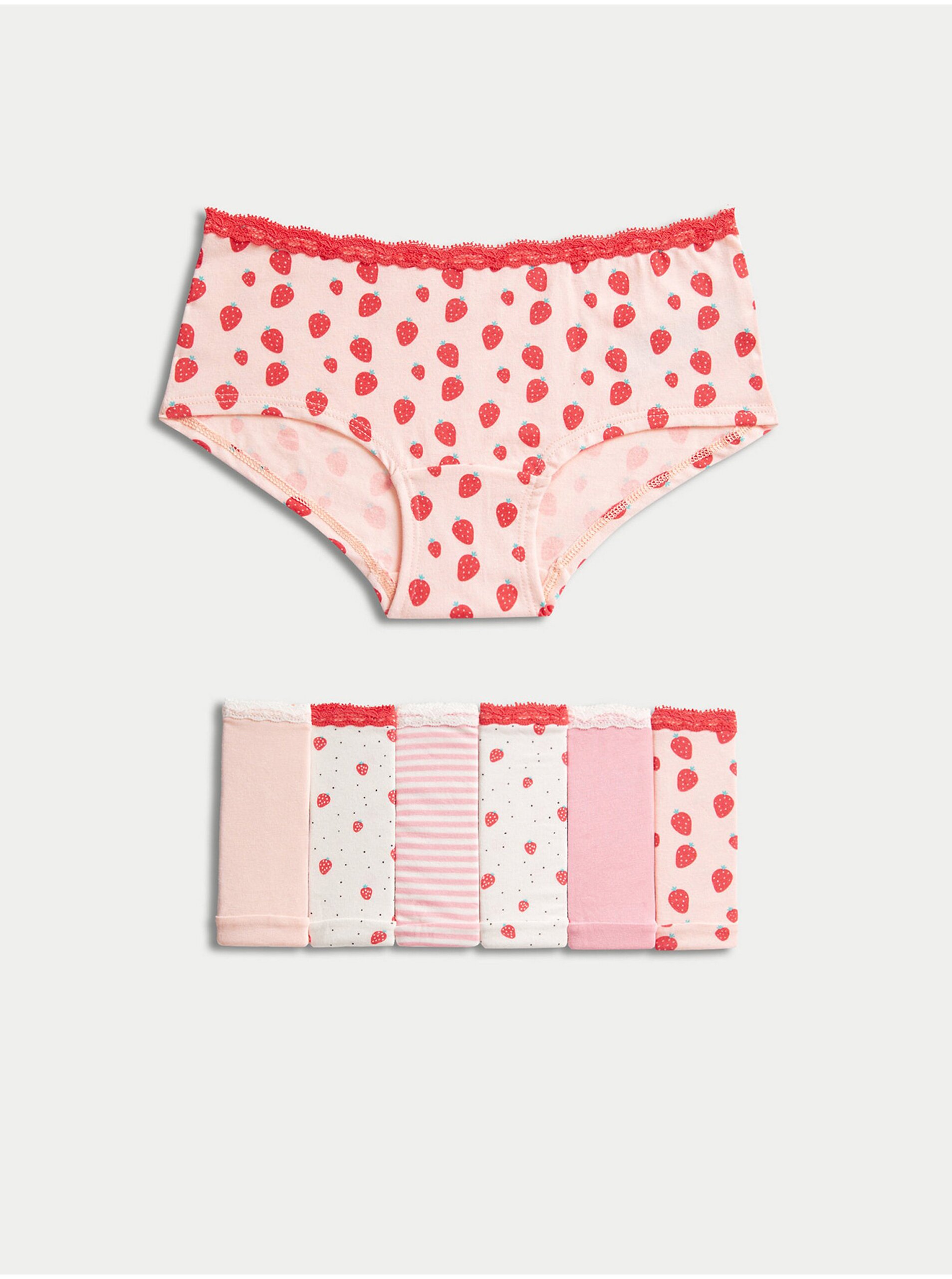 Lacno Sada siedmich dievčenských vzorovaných nohavičiek v ružovej, červenej a svetlosivej farbe Marks & Spencer