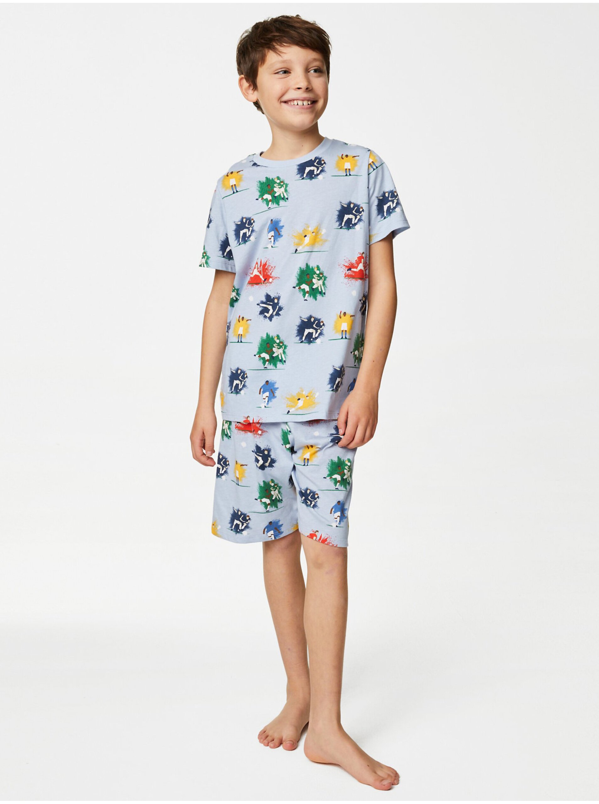 Lacno Svetlomodré chlapčenské pyžamo s futbalovým motívom Marks & Spencer