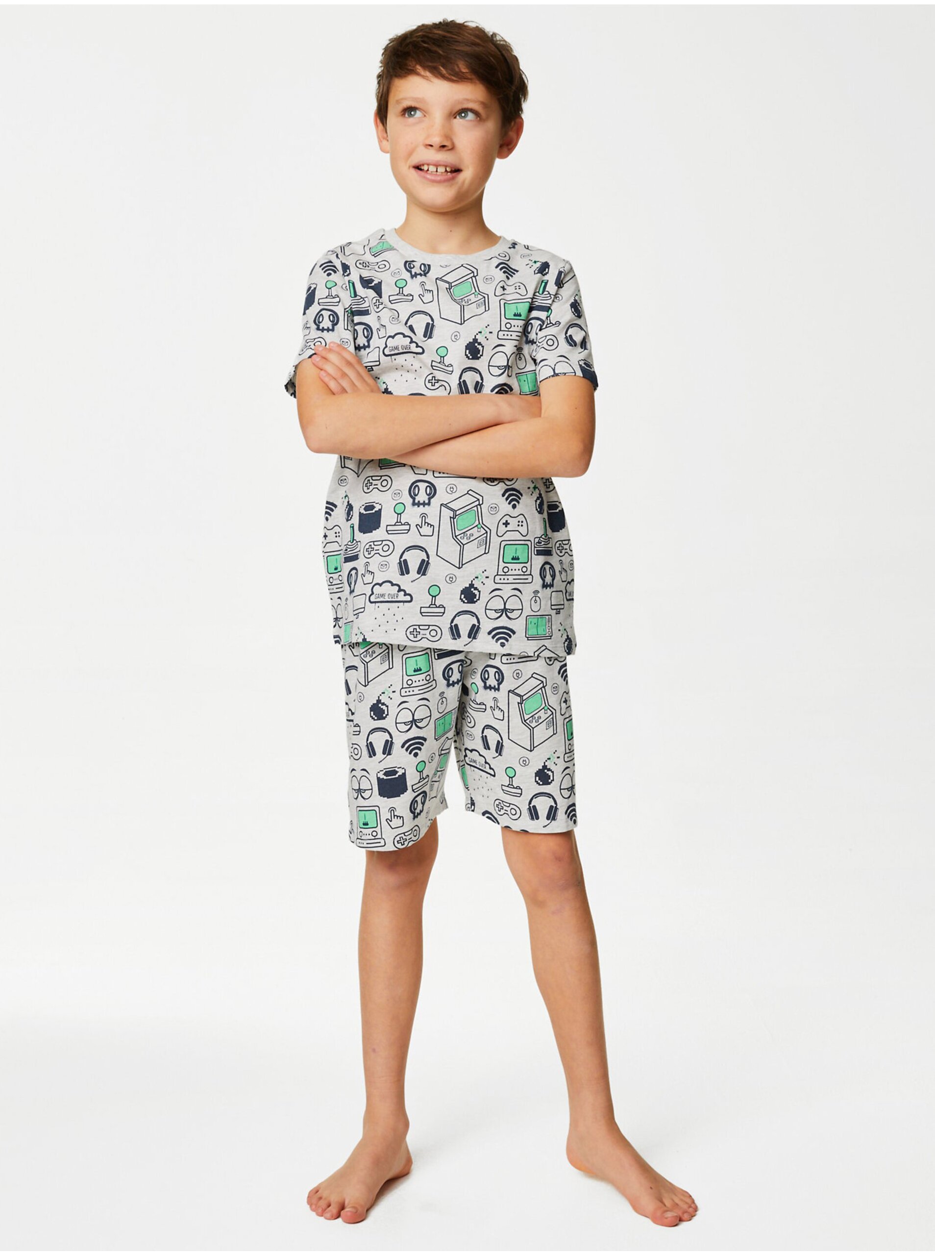 Lacno Šedé chlapčenské pyžamo s herným motívom Marks & Spencer
