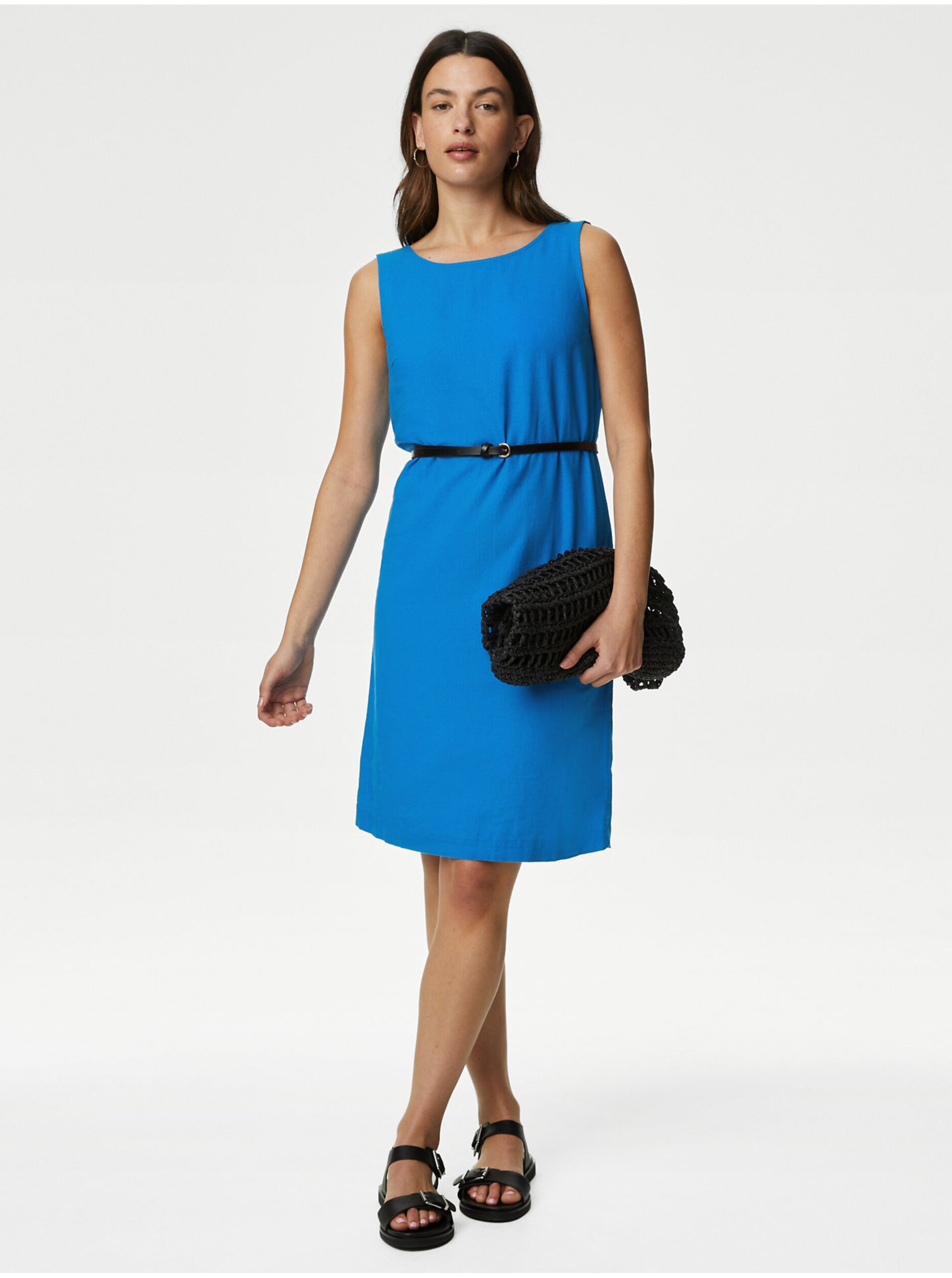 Levně Modré dámské lněné šaty Marks & Spencer