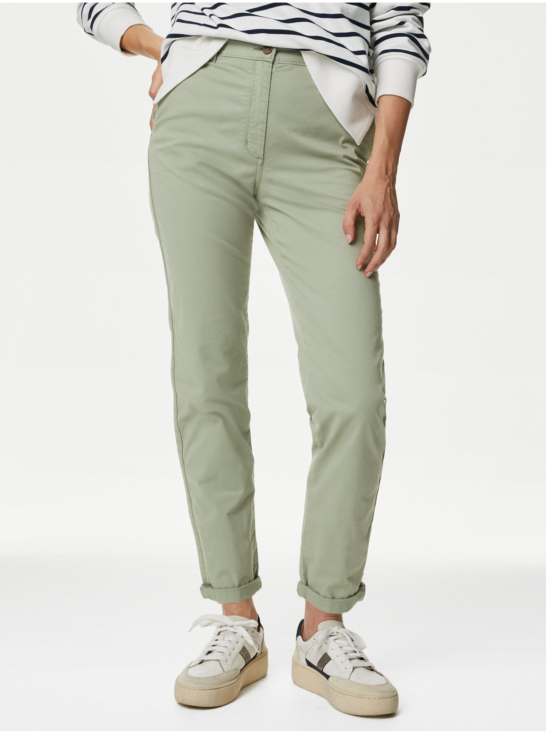 Levně Světle zelené dámské slim fit chino kalhoty Marks & Spencer