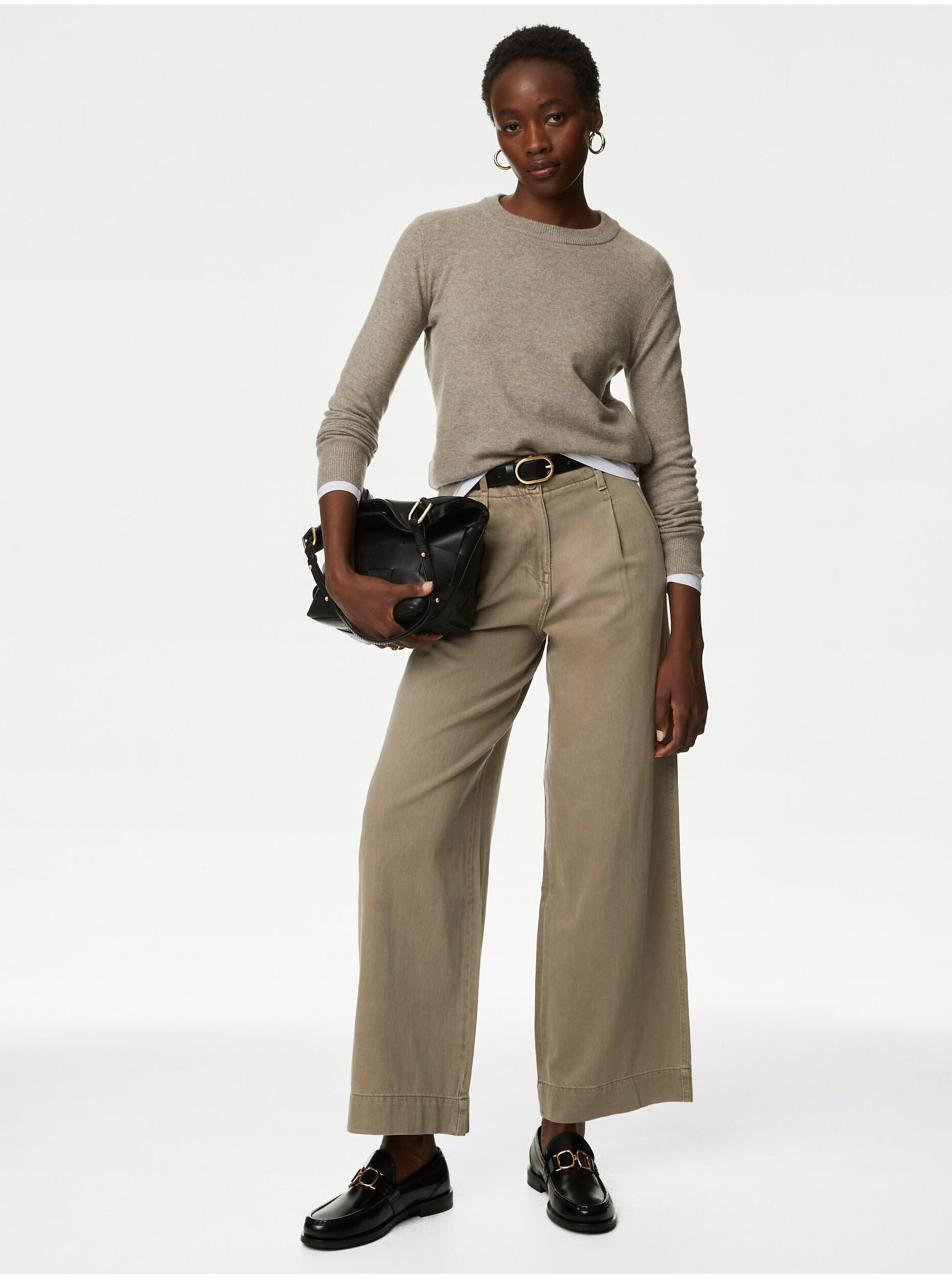 Levně Světle hnědé dámské široké kalhoty Marks & Spencer