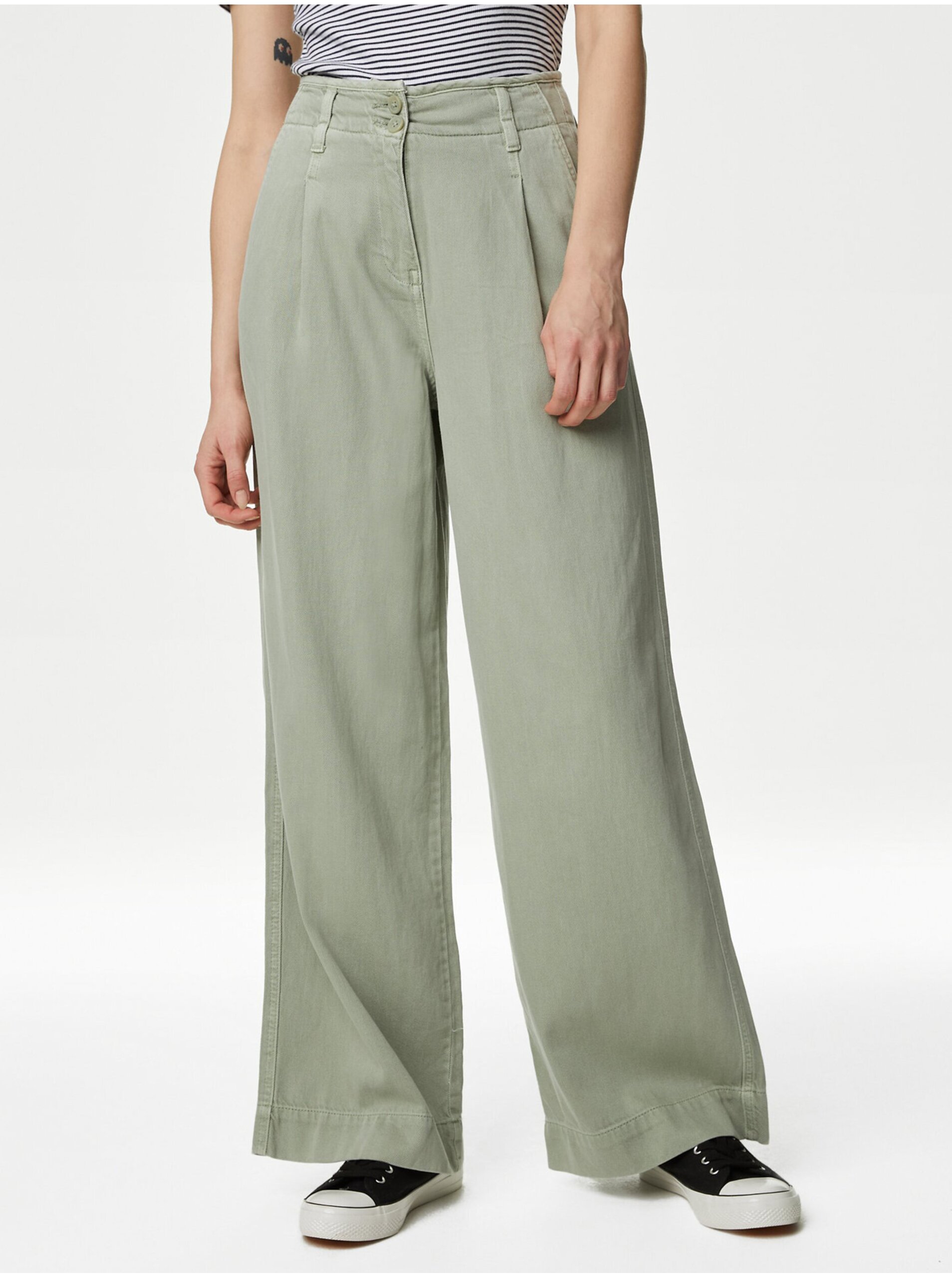Lacno Svetlo zelené dámske široké nohavice Marks & Spencer