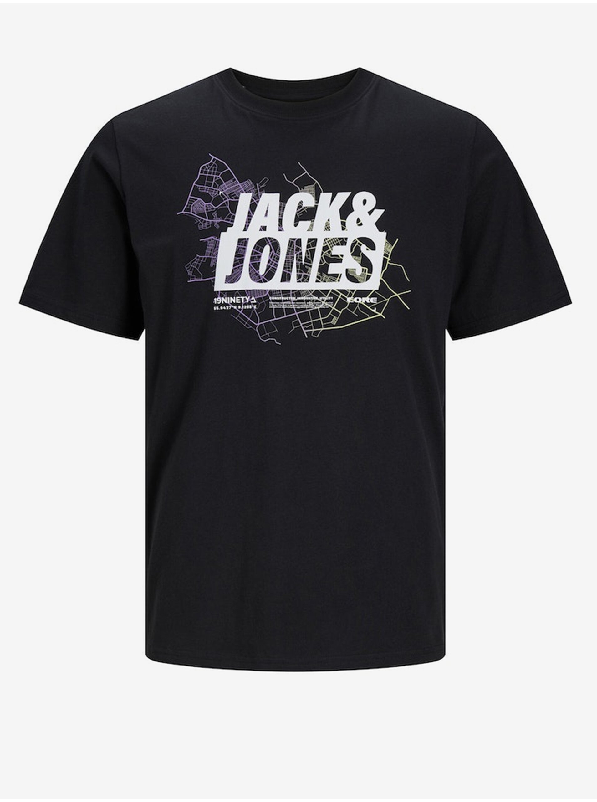 Levně Černé pánské tričko Jack & Jones Map
