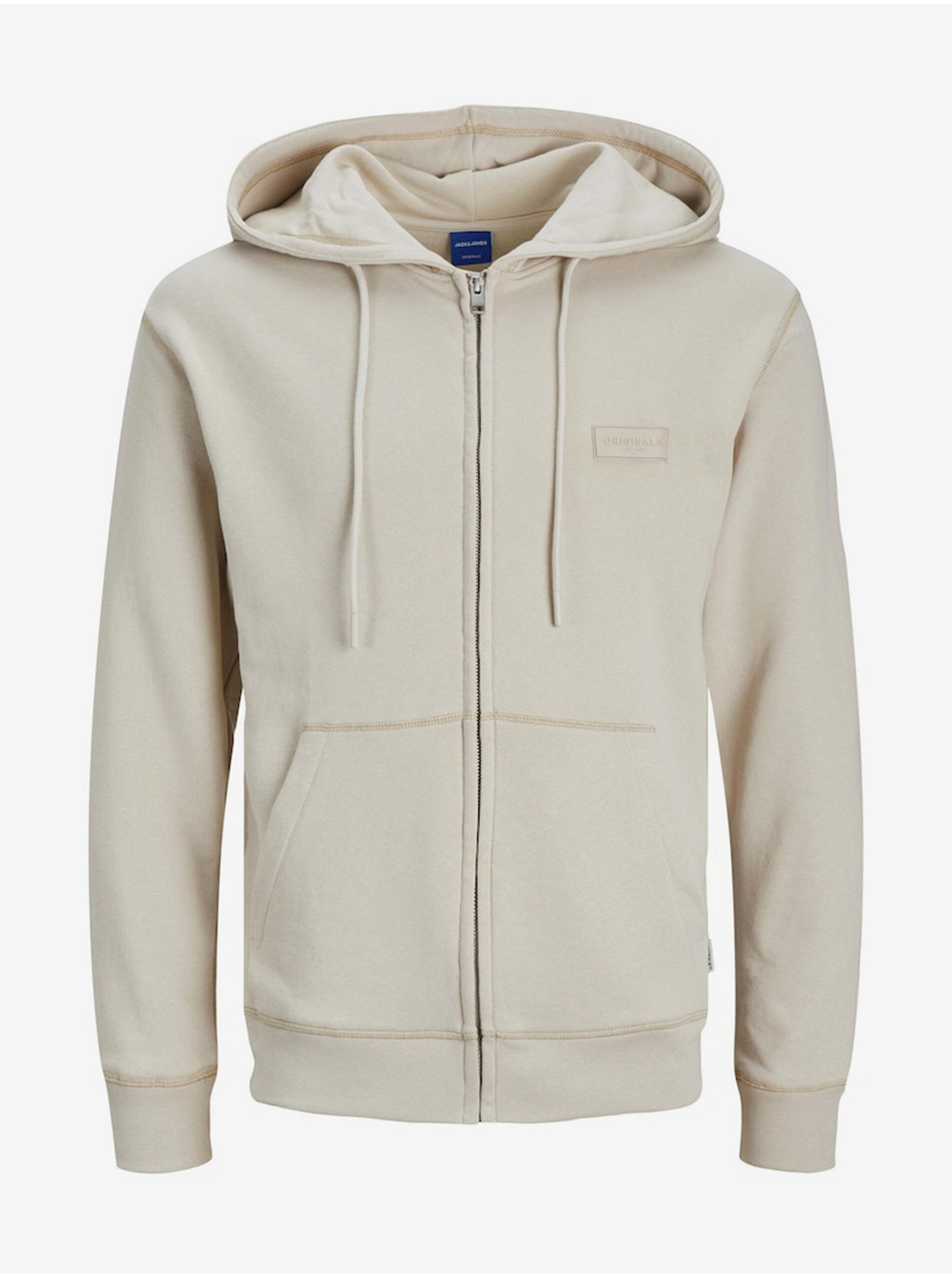 Levně Béžová pánská mikina na zip s kapucí Jack & Jones Faded