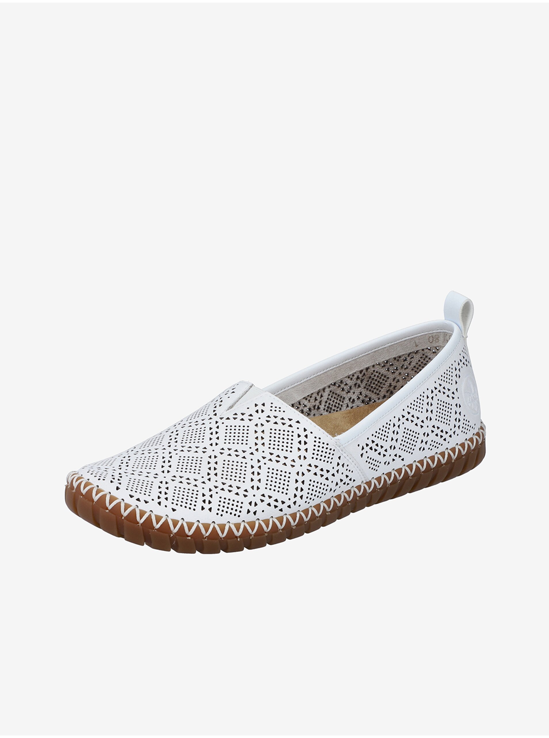 E-shop Biele dámske kožené slip on topánky Rieker