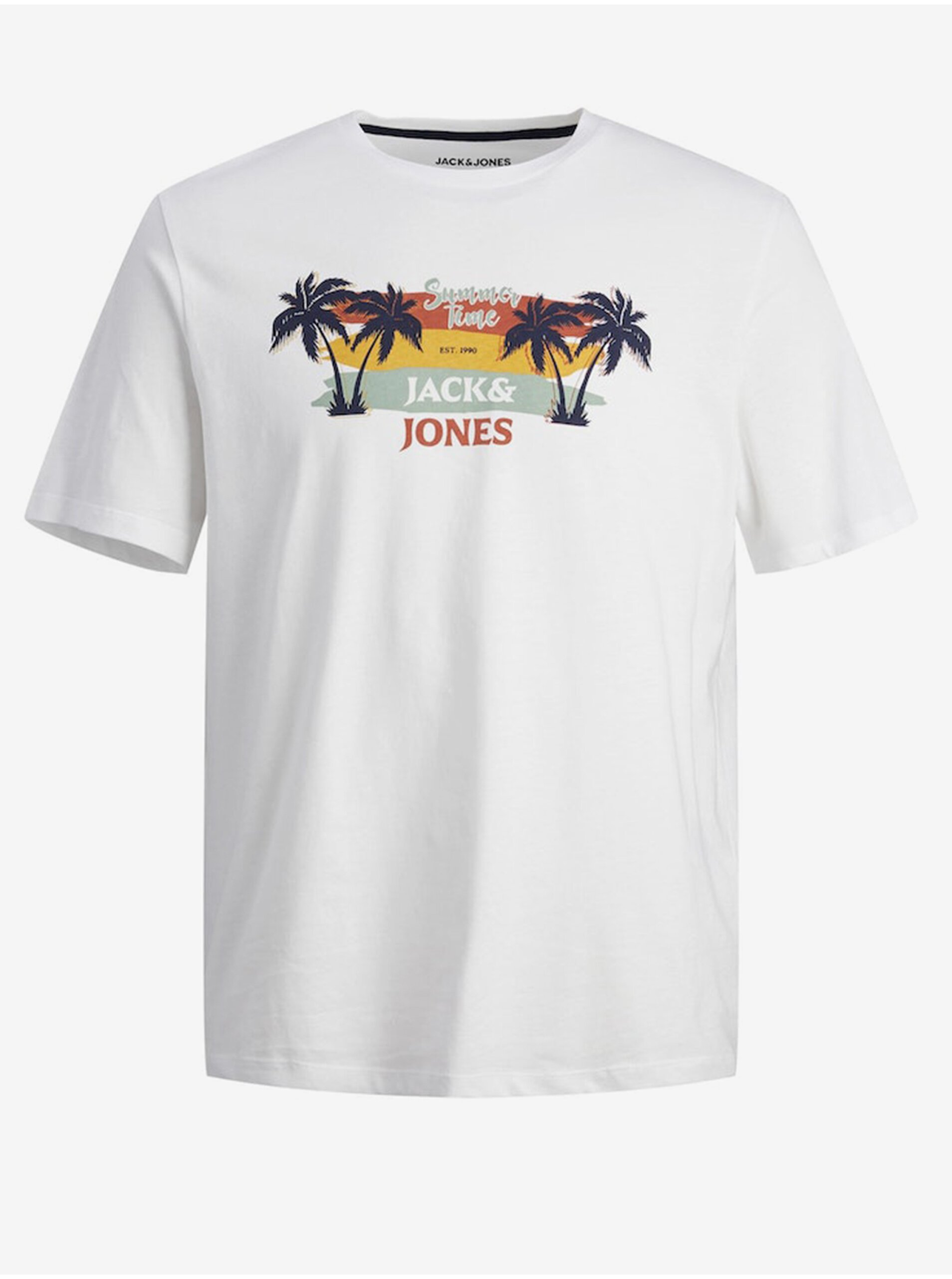 Lacno Biele pánske tričko Jack & Jones Summer