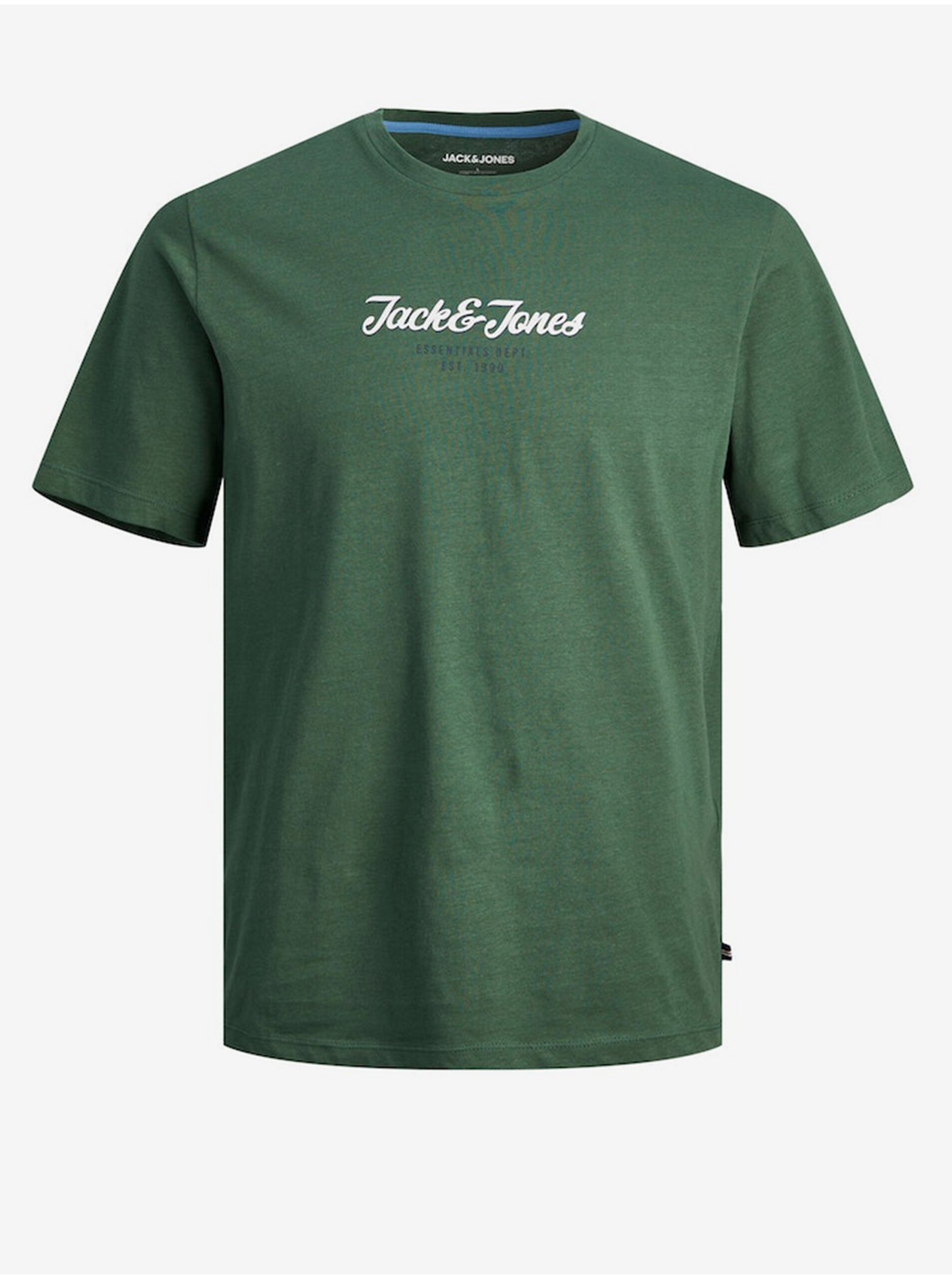 Levně Tmavě zelené pánské tričko Jack & Jones Henry
