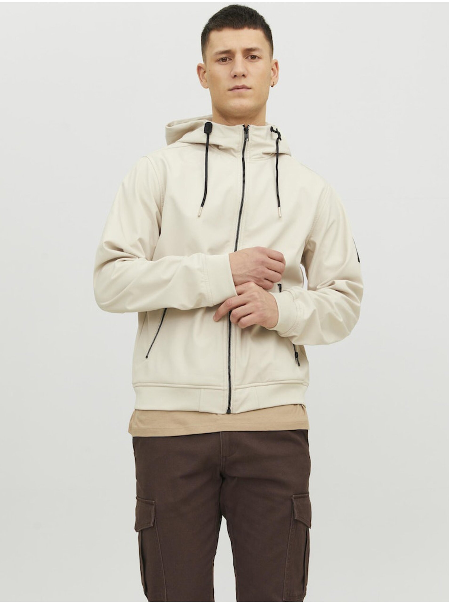 Levně Béžová pánská softshellová bunda Jack & Jones Basic