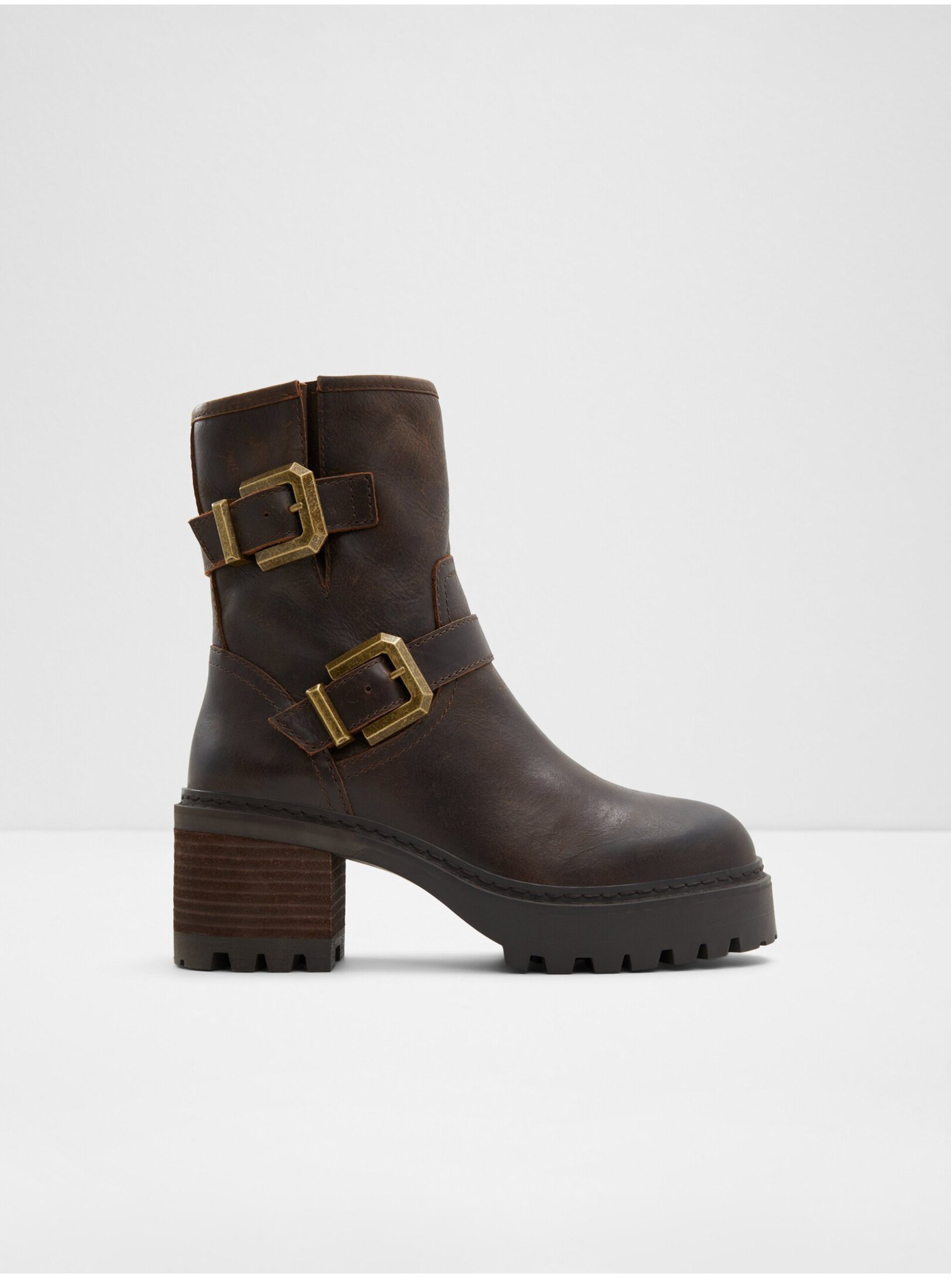 E-shop Tmavě hnědé dámské kožené kotníkové boty ALDO Palomina