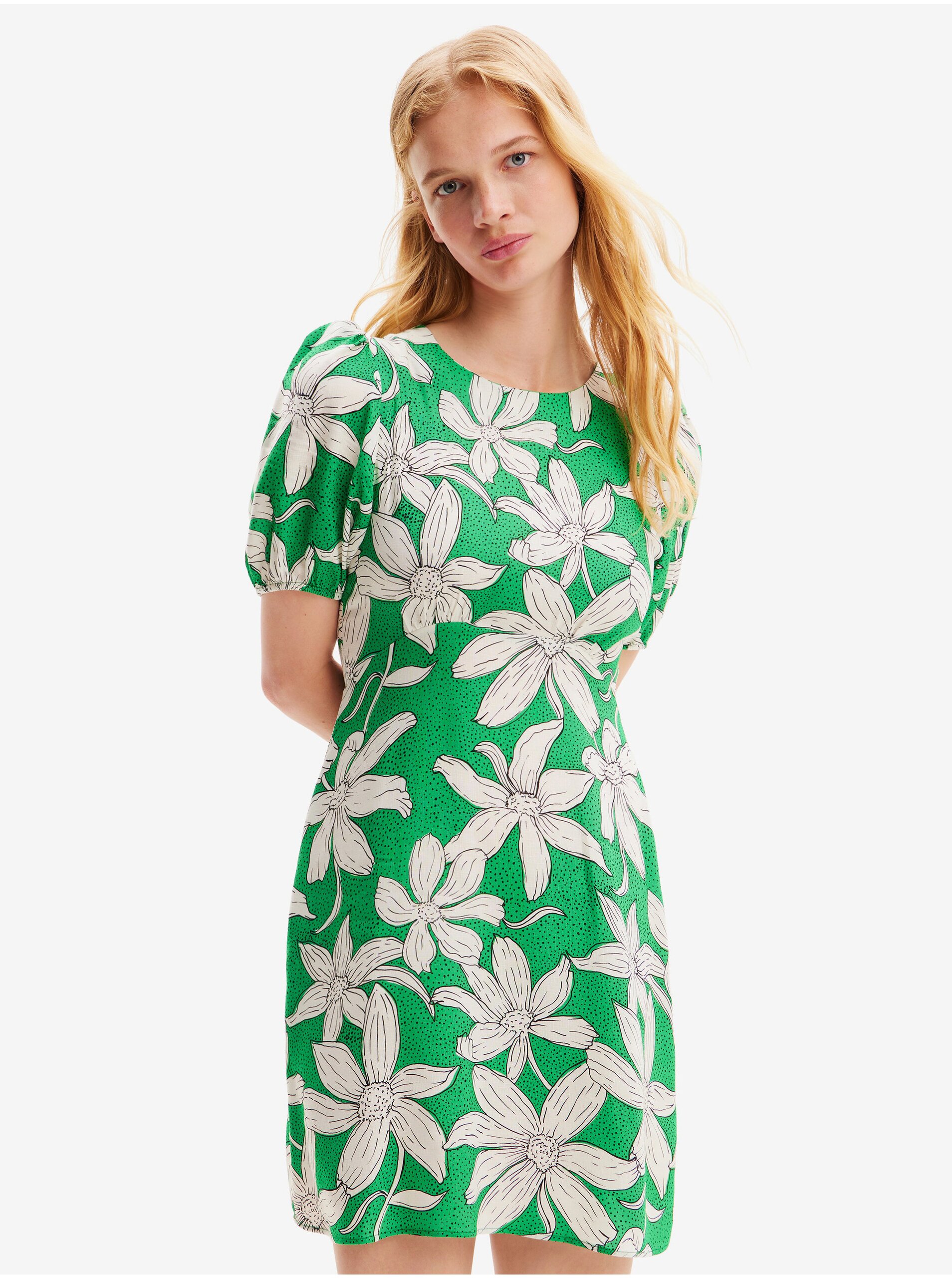 Lacno Bielo-zelené dámske kvetované šaty Desigual Nashville