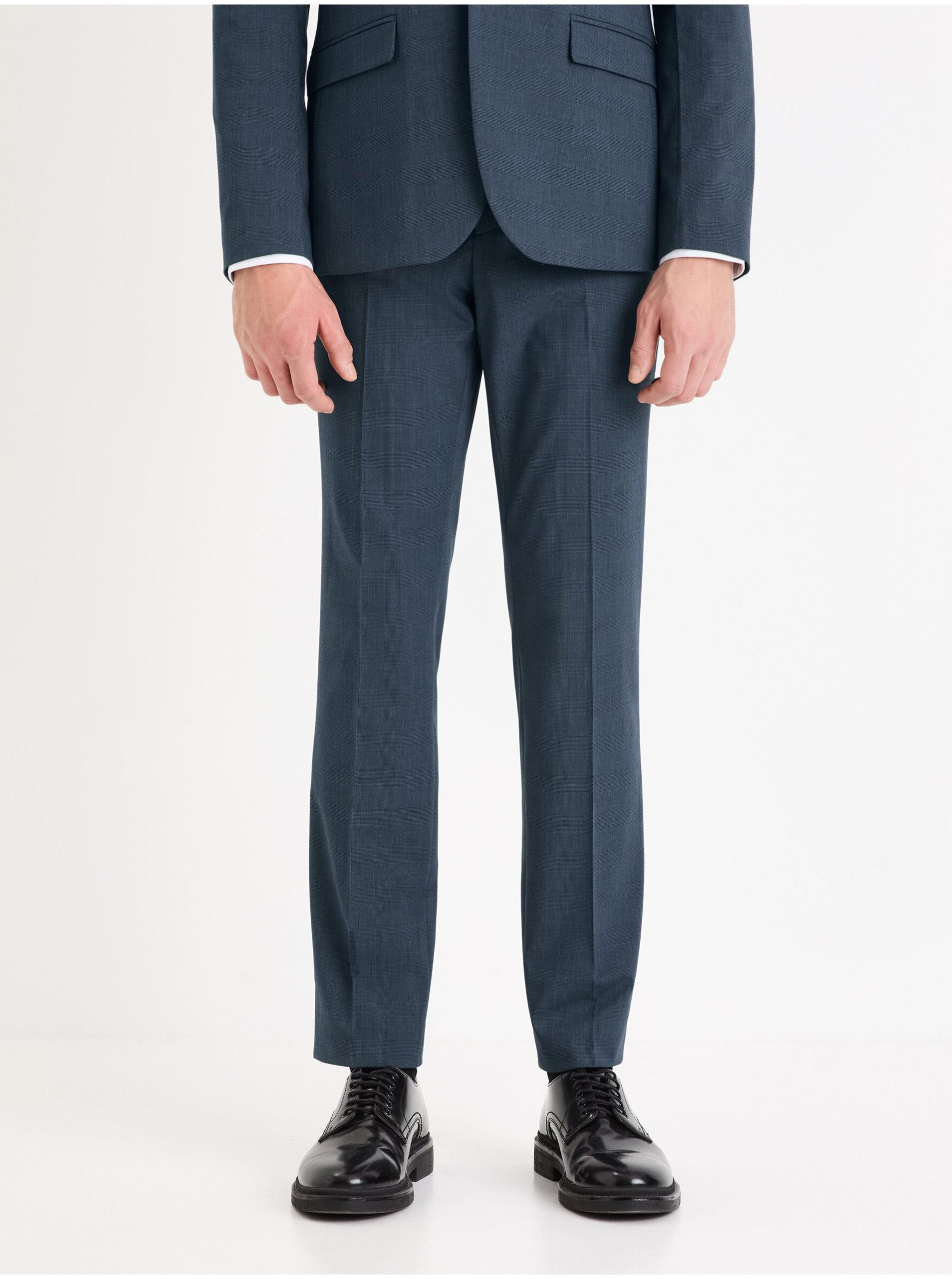 E-shop Tmavě modré pánské kostkované společenské kalhoty Celio Gogabinfun