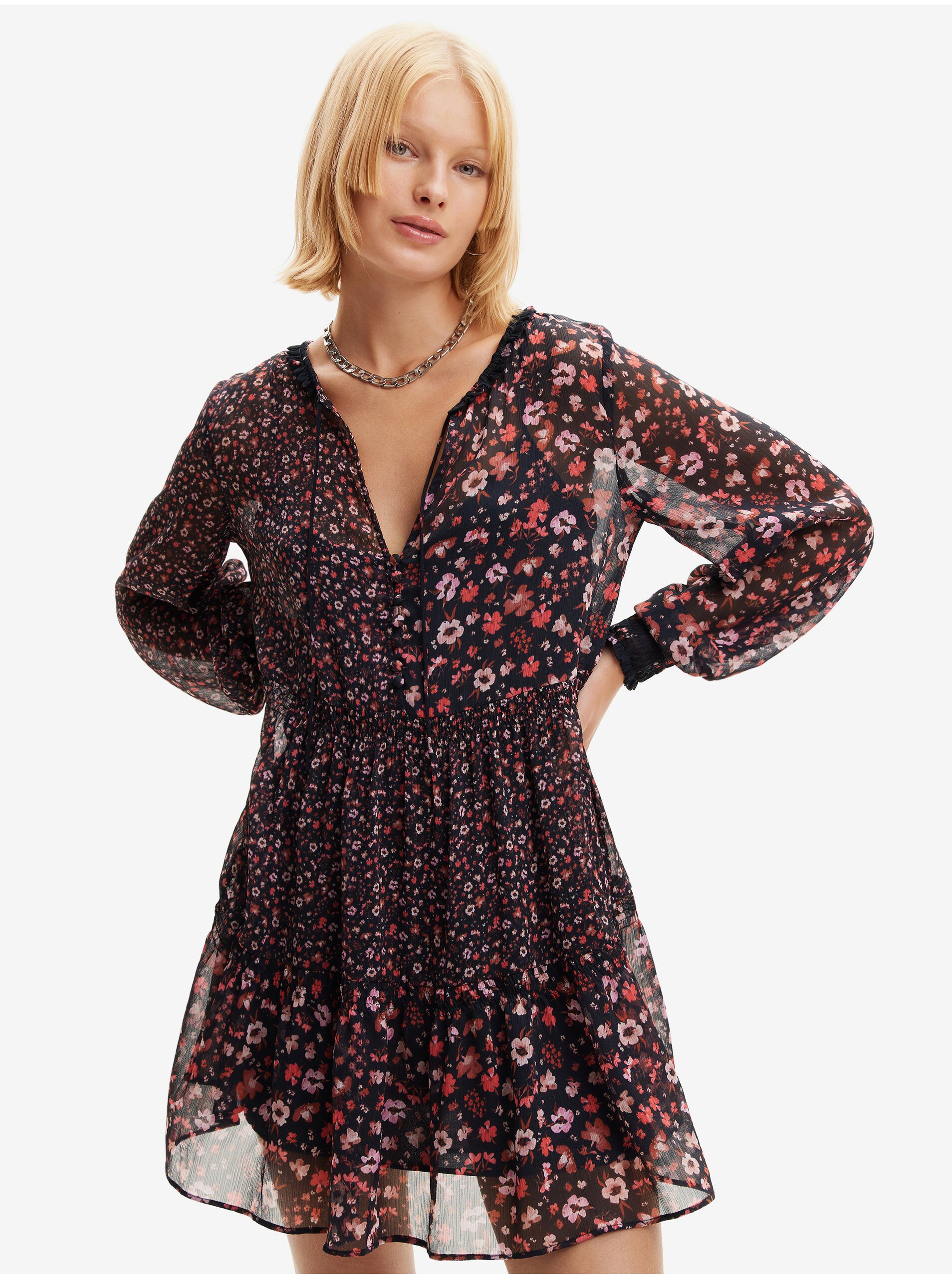 E-shop Vínové dámské květované šaty Desigual Duque