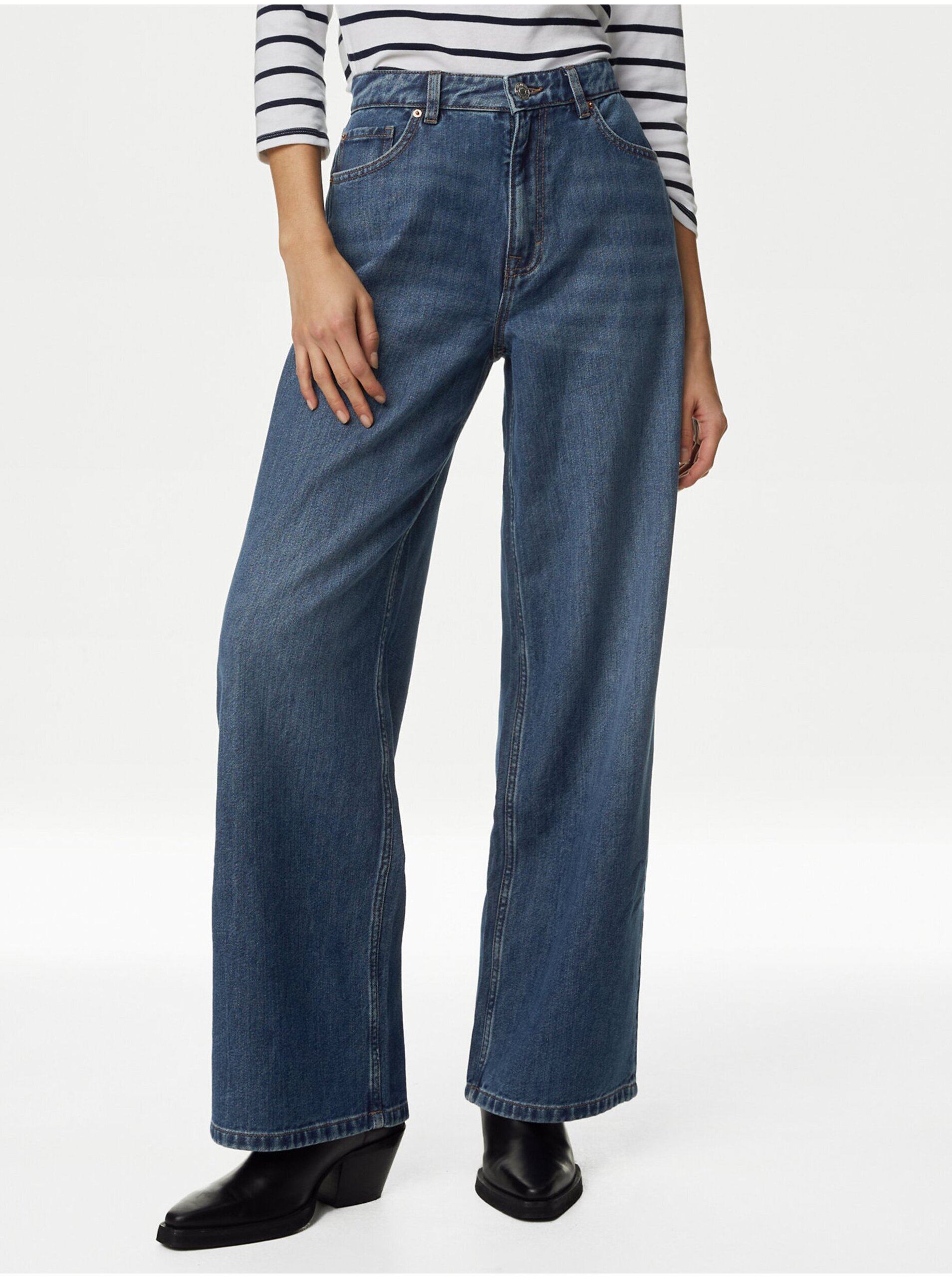 Levně Modrá dámské široké džíny s vysokým pasem Marks & Spencer