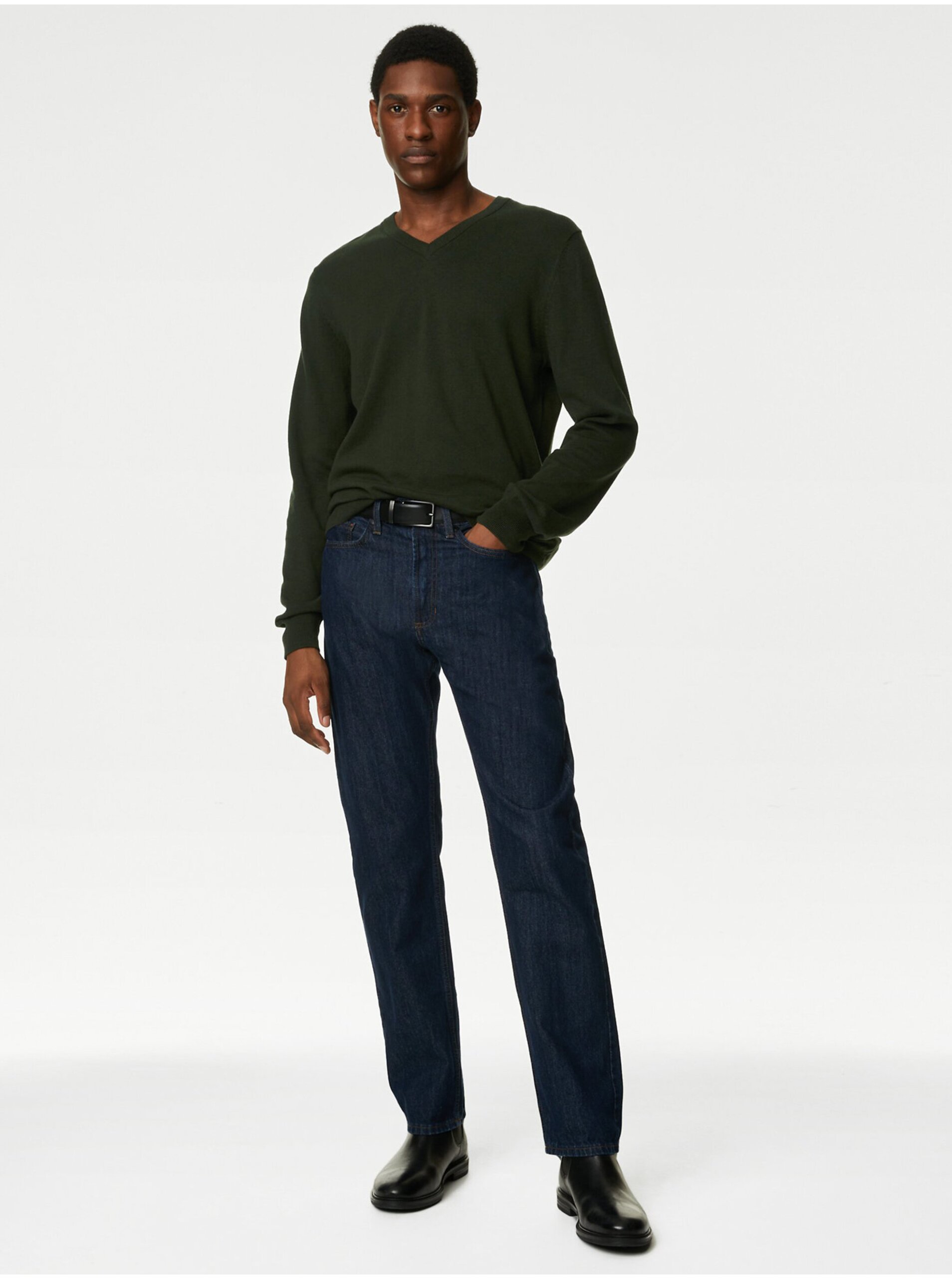 E-shop Čistě bavlněný svetr s výstřihem do V Marks & Spencer zelená