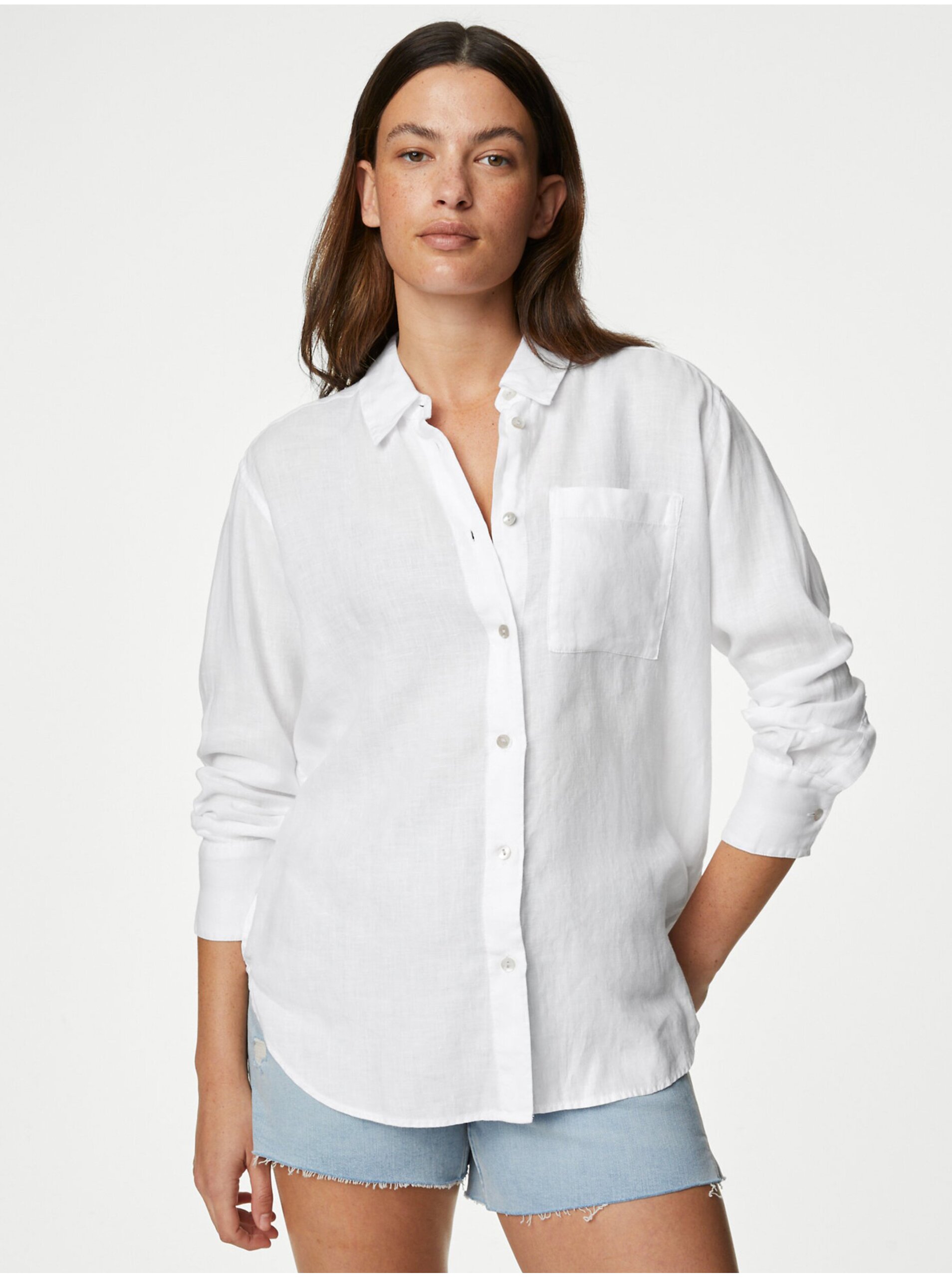 Lacno Biela dámska ľanová košeľa Marks & Spencer