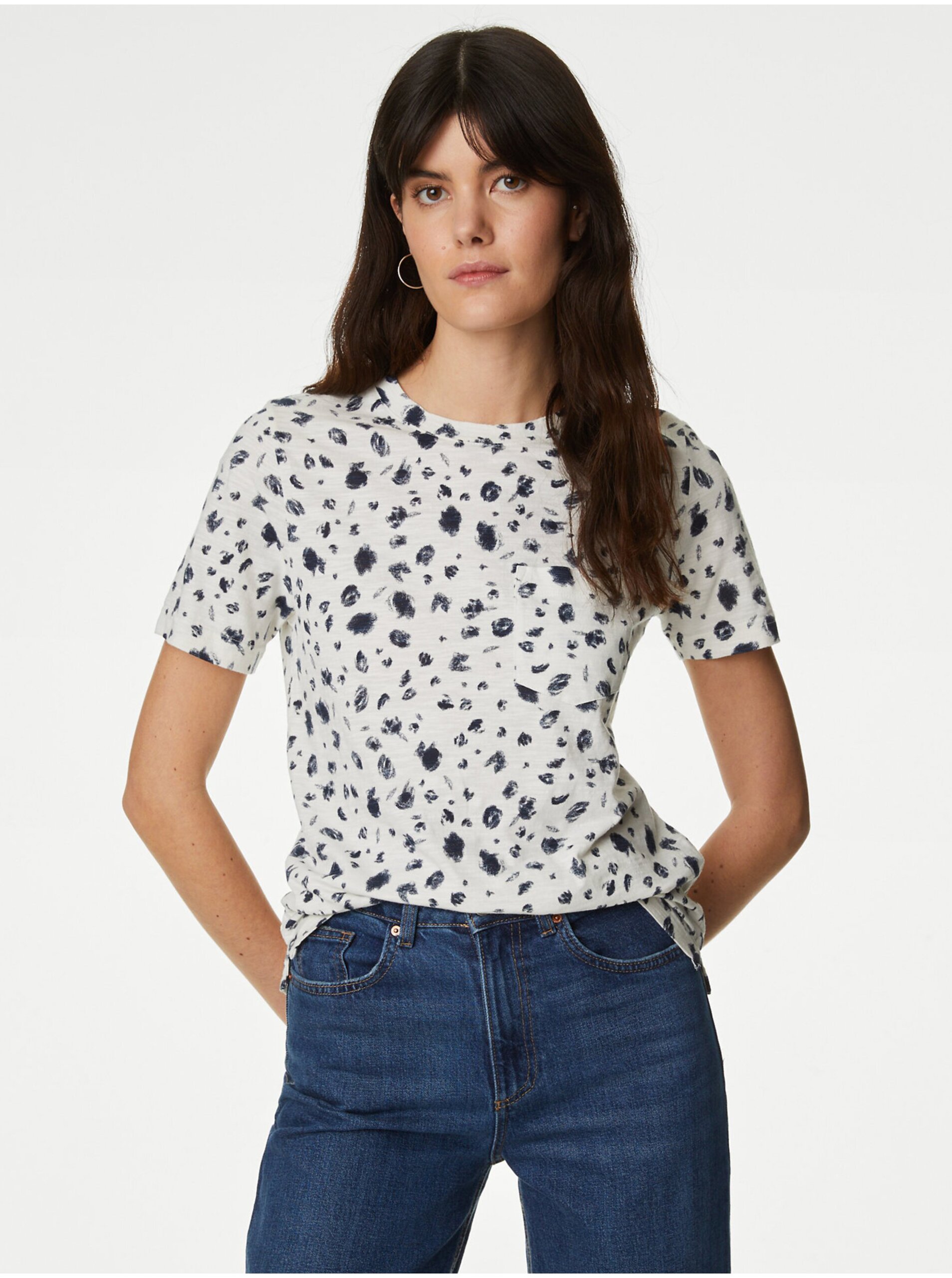 Lacno Čierno-biele dámske vzorované tričko Marks & Spencer