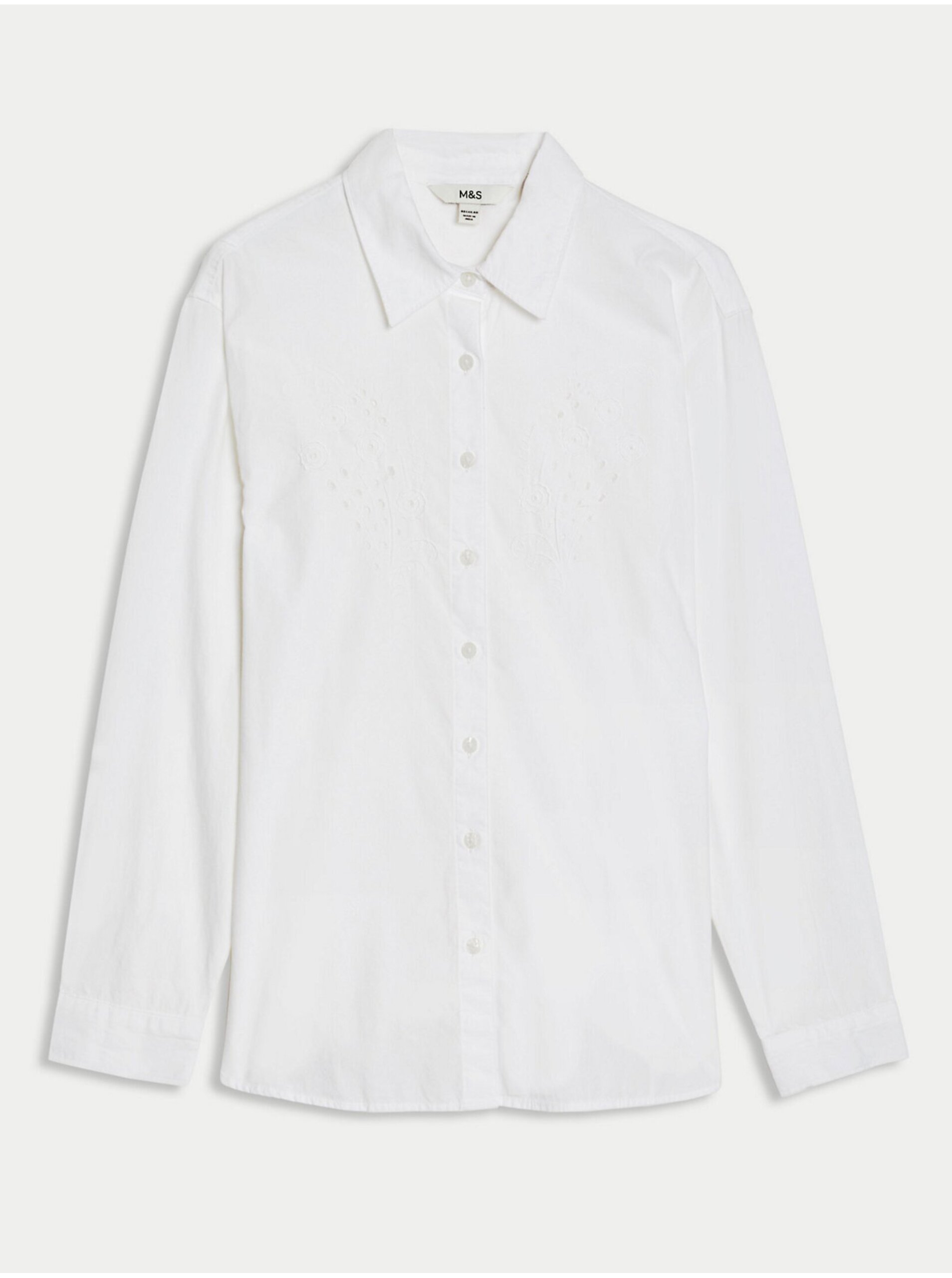 Levně Košile z čisté bavlny s prostřihovaným zdobením Marks & Spencer bílá