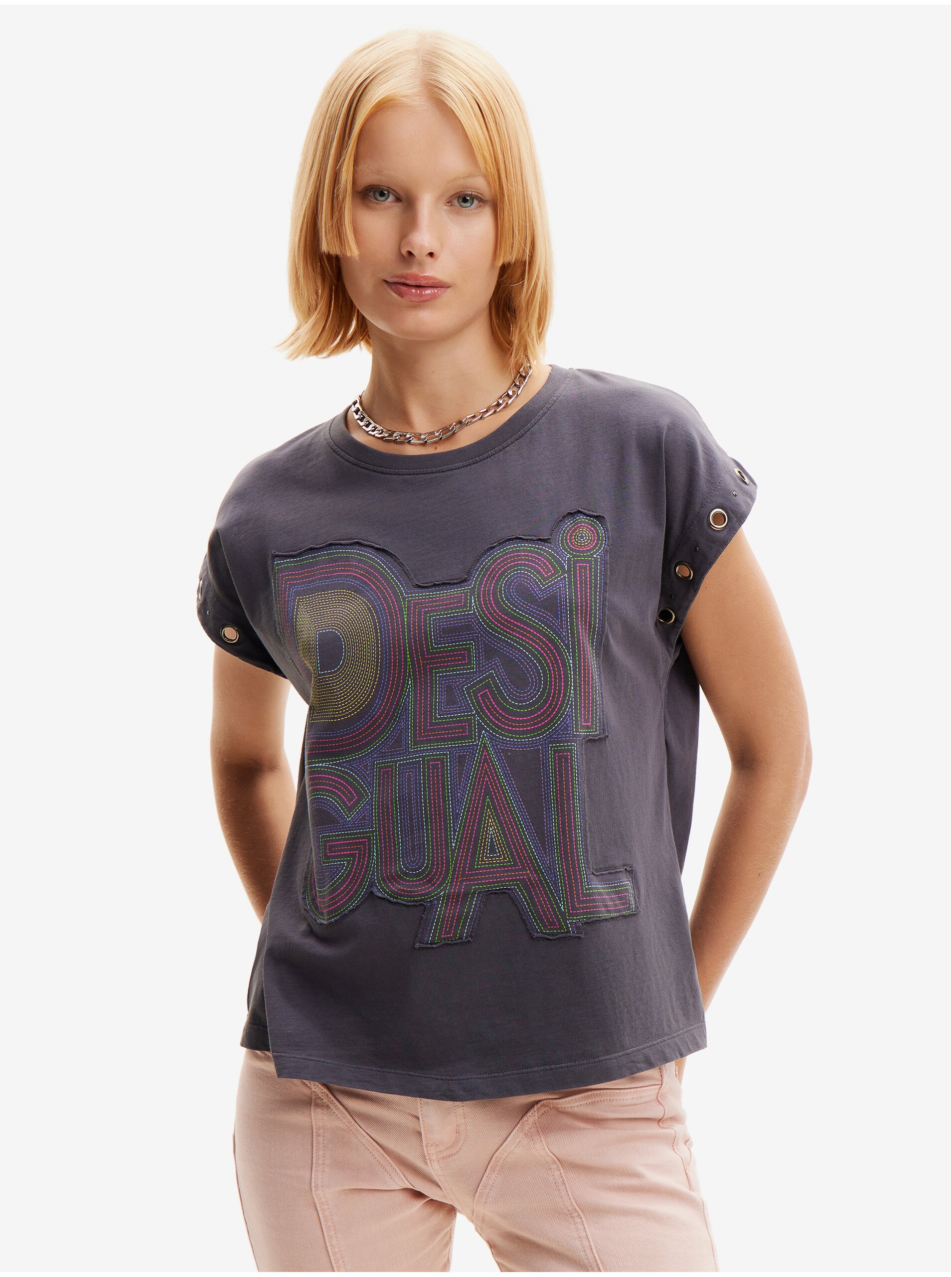 E-shop Tmavě šedé dámské tričko Desigual Berlin
