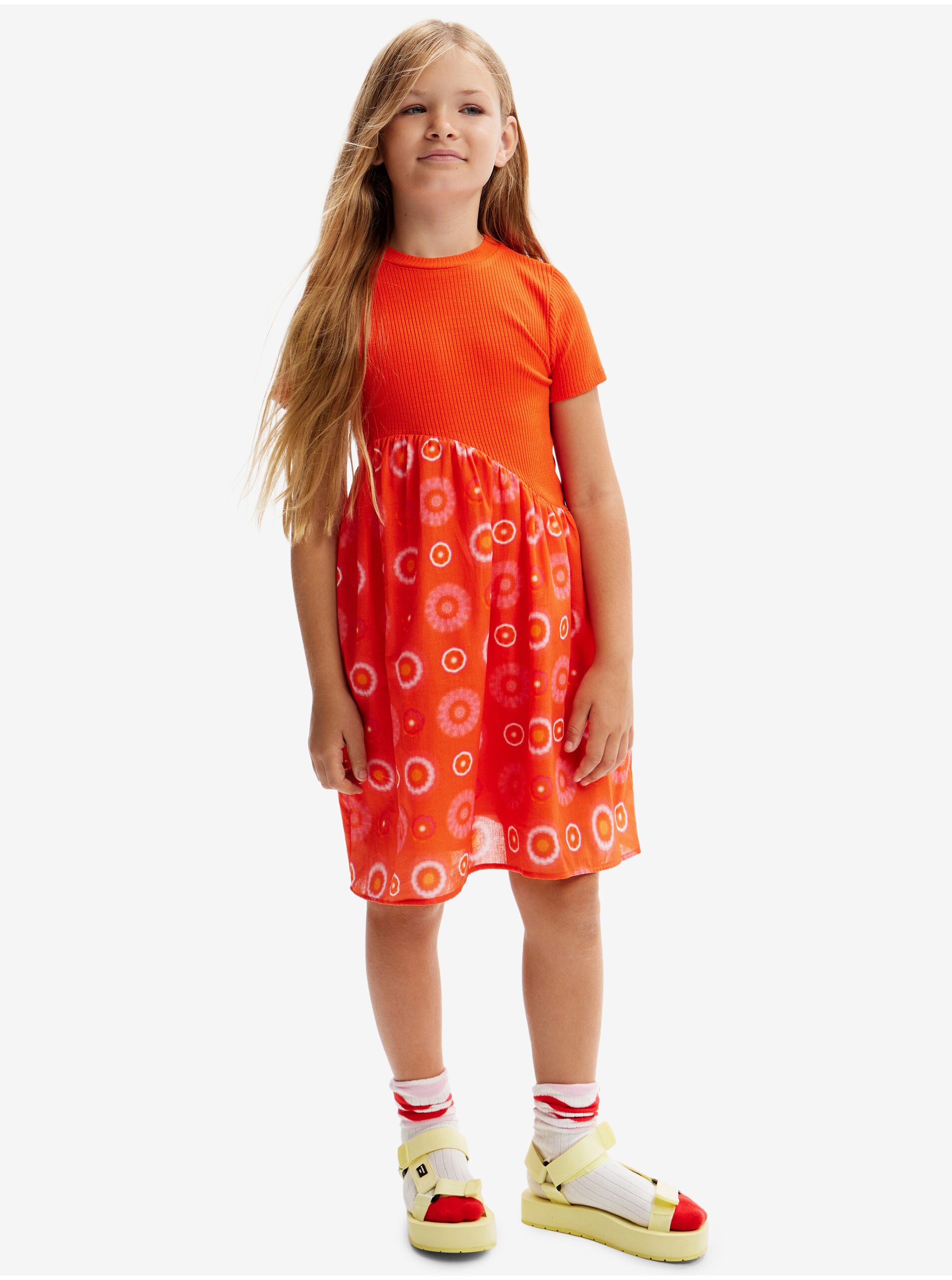 Lacno Oranžové dievčenské šaty Desigual Andy
