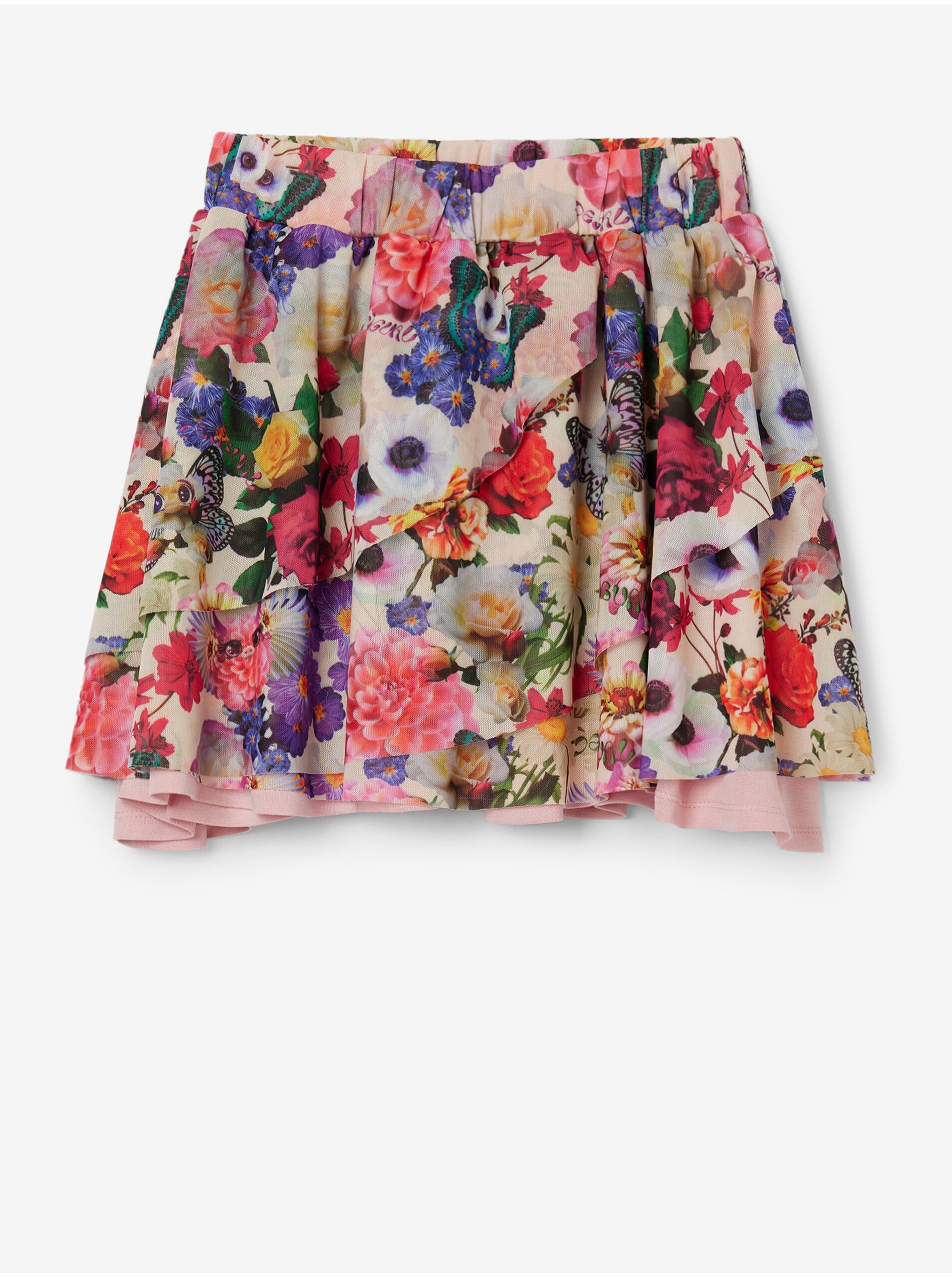 E-shop Růžovo-krémová holčičí květovaná sukně Desigual Bimba