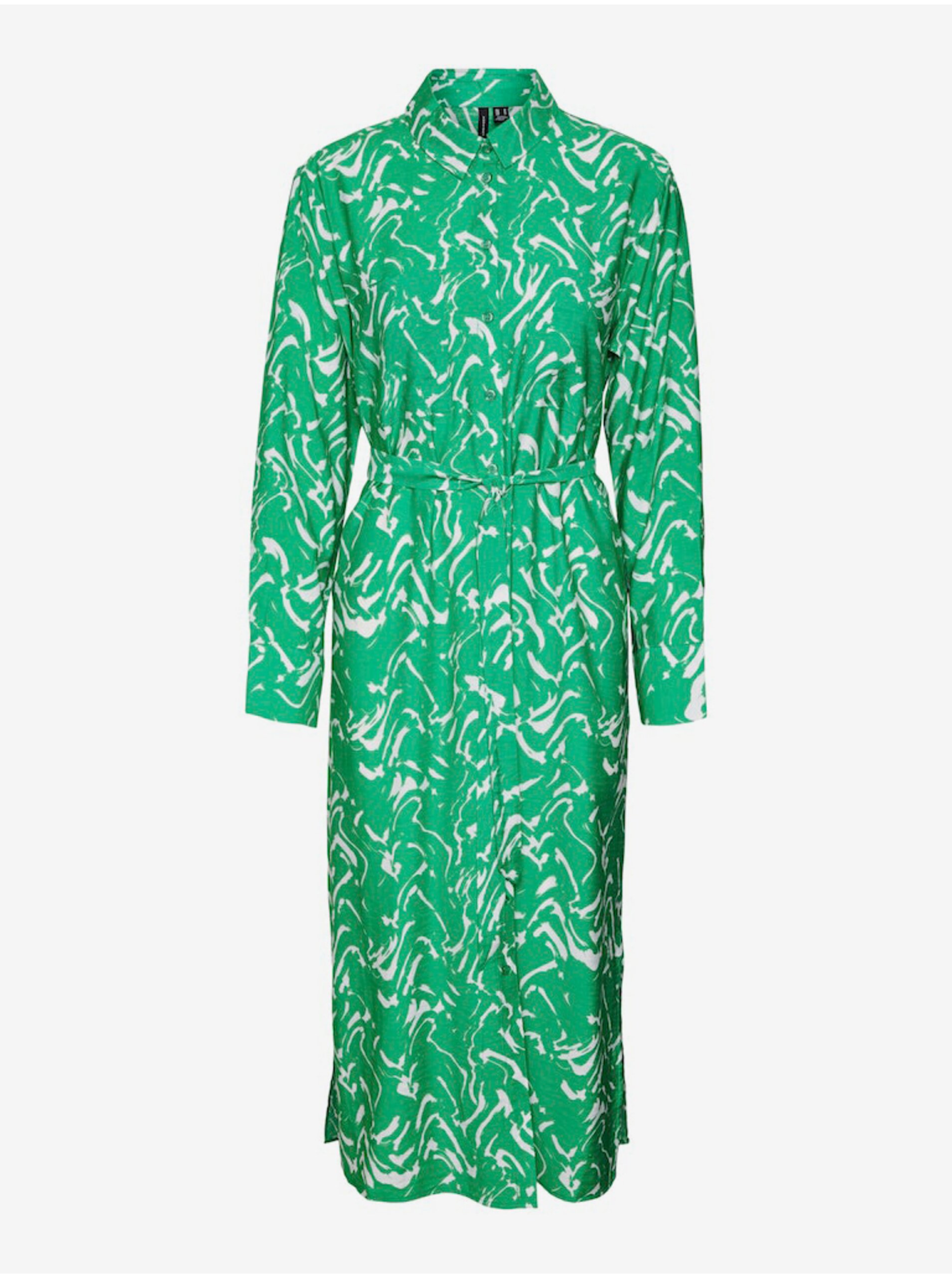 Lacno Zelené dámske vzorované košeľové midišaty Vero Moda Cia