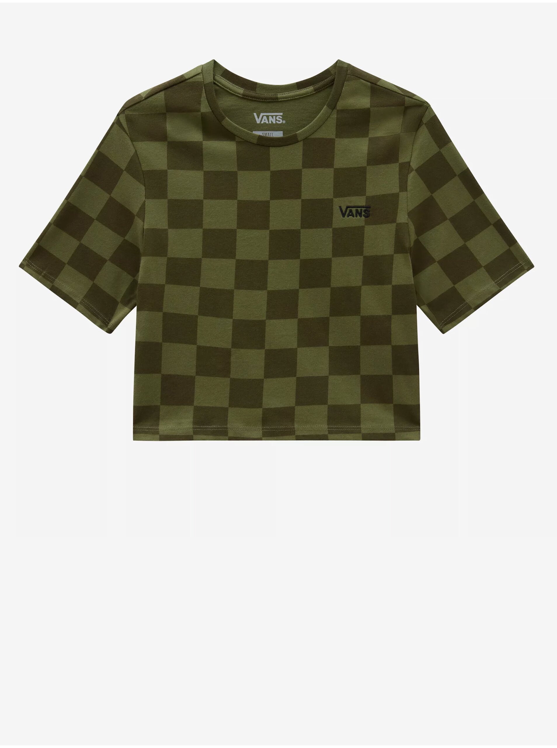 Levně Zelené dámské kostkované cropped tričko VANS Checker