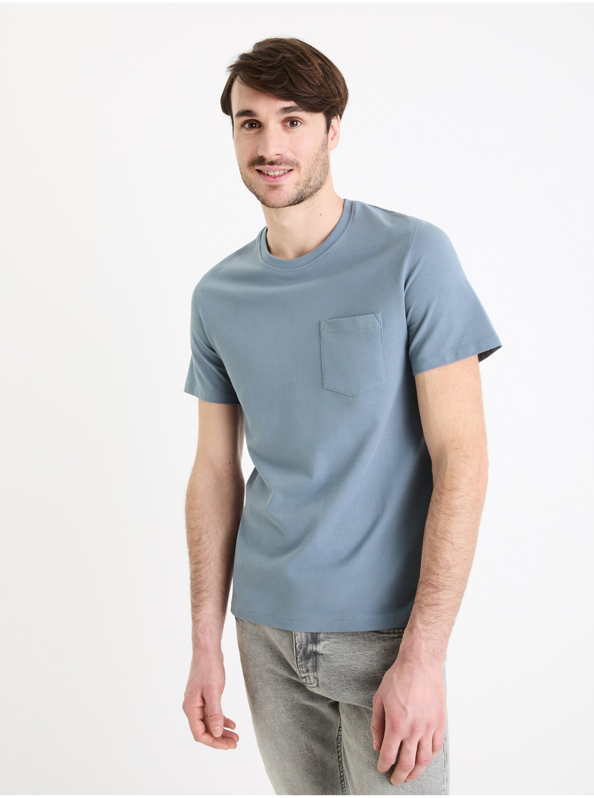 E-shop Modré pánské basic tričko Celio Gepik
