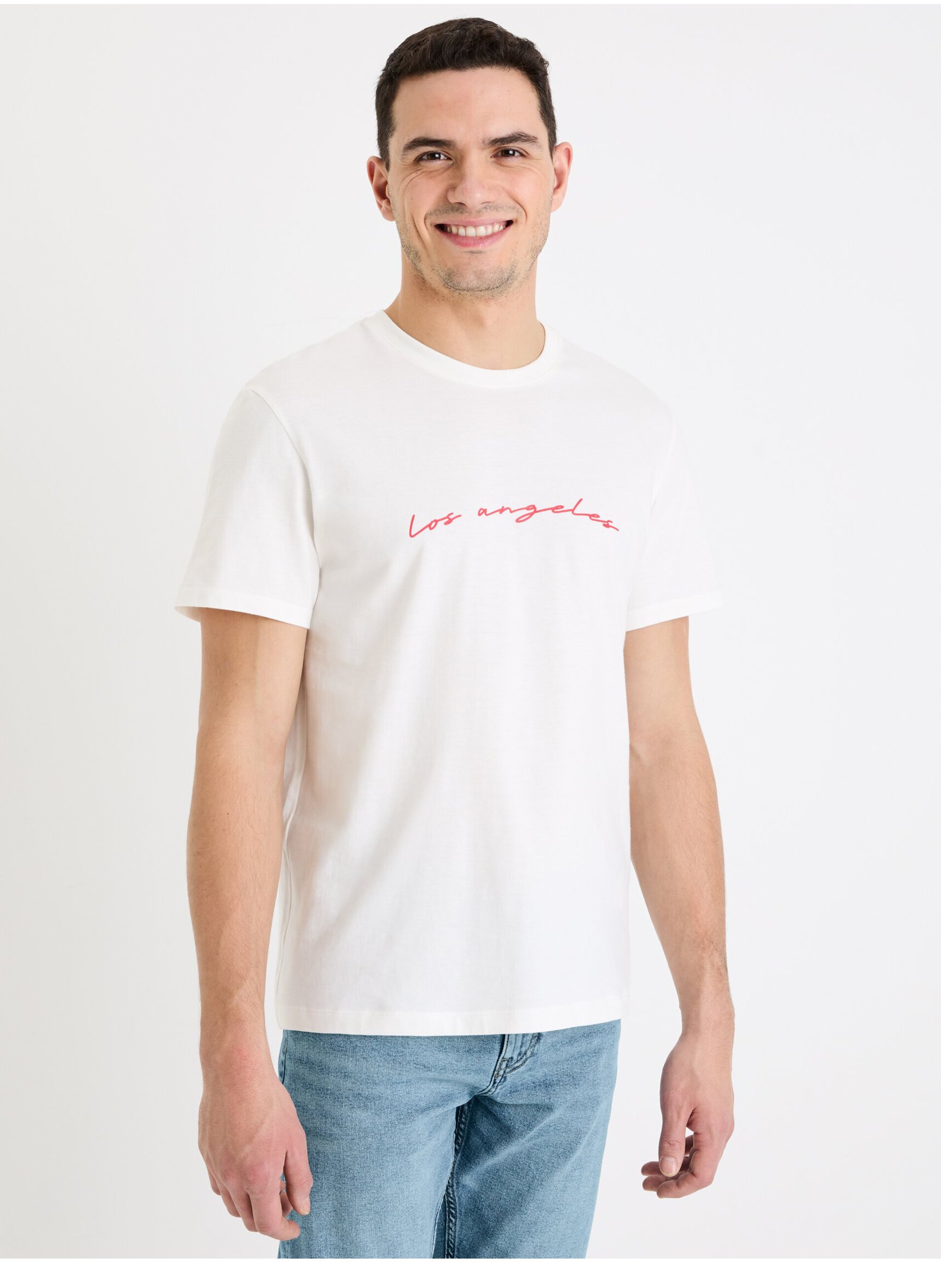 Levně Bílé pánské tričko Celio Gexhand