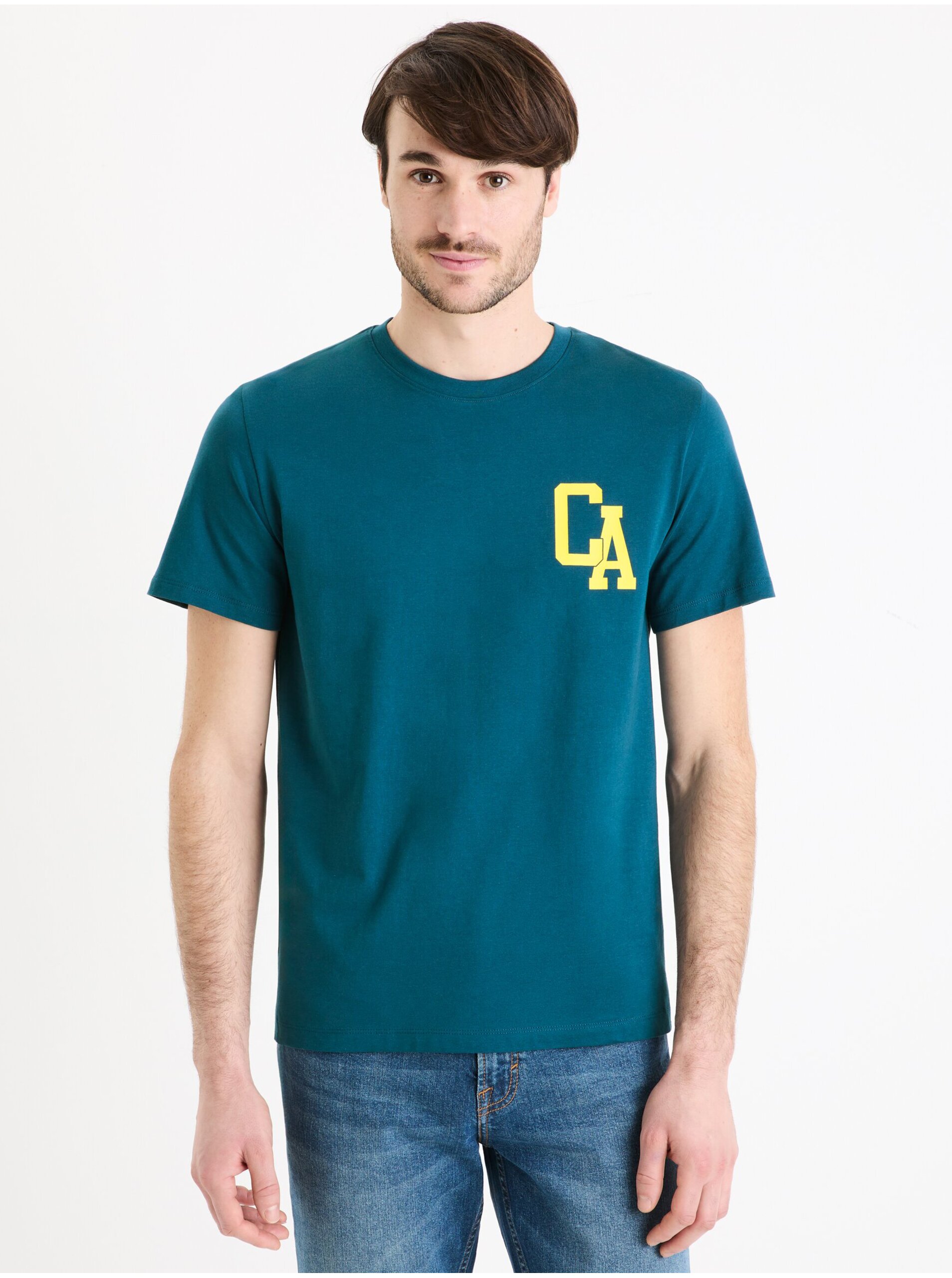 Levně Petrolejové pánské tričko Celio Gexflov