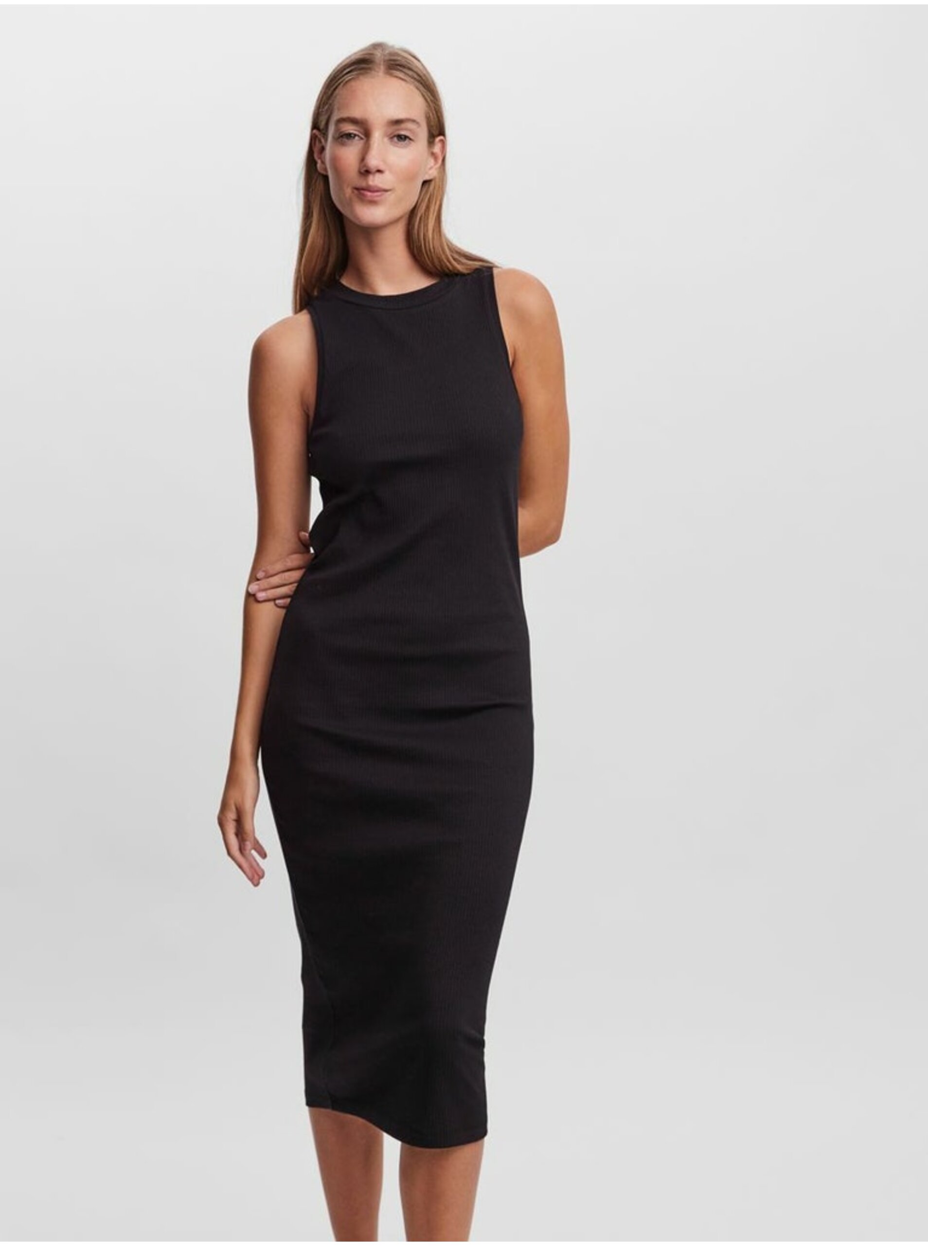 E-shop Černé dámské pouzdrové basic šaty AWARE by VERO MODA Lavender