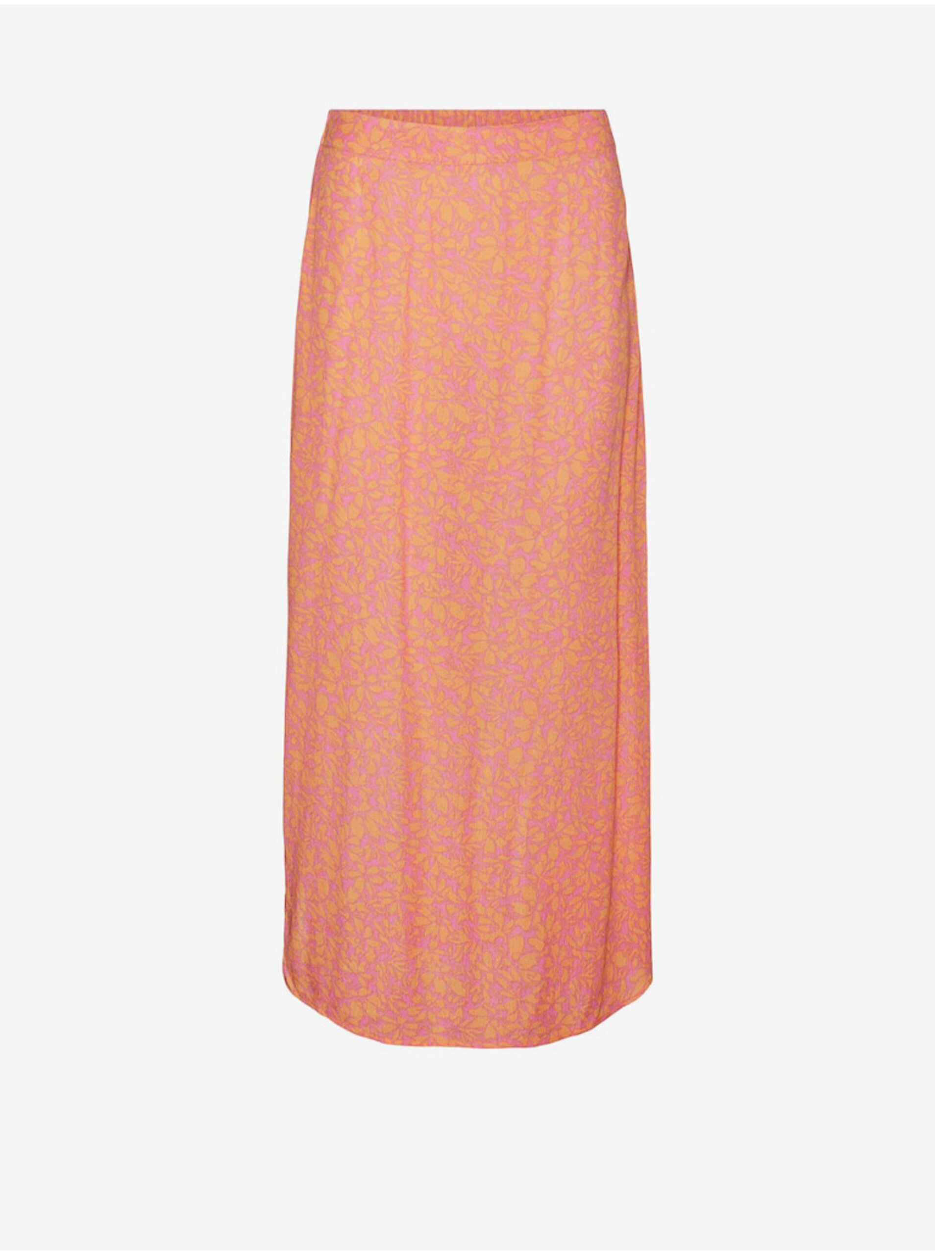 E-shop Růžovo-oranžová dámská květovaná maxi sukně Vero Moda Menny