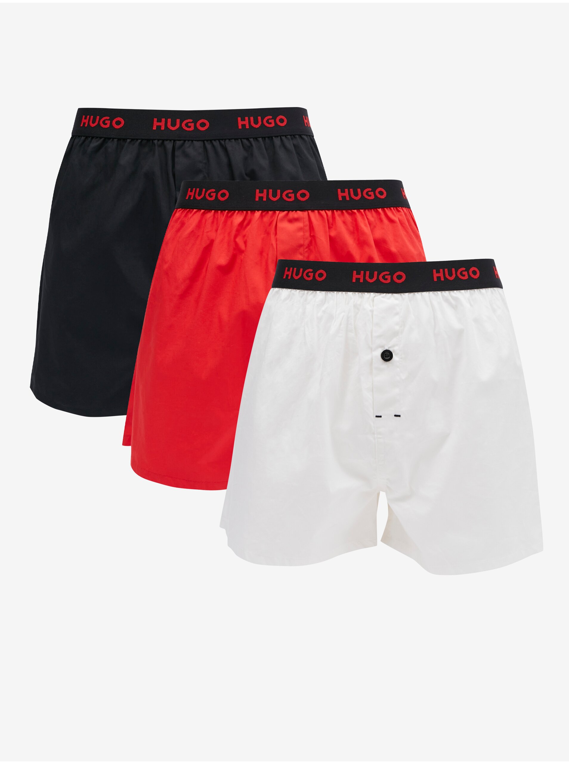 Lacno Súprava troch pánskych trenírok v červenej, bielej a čiernej farbe HUGO