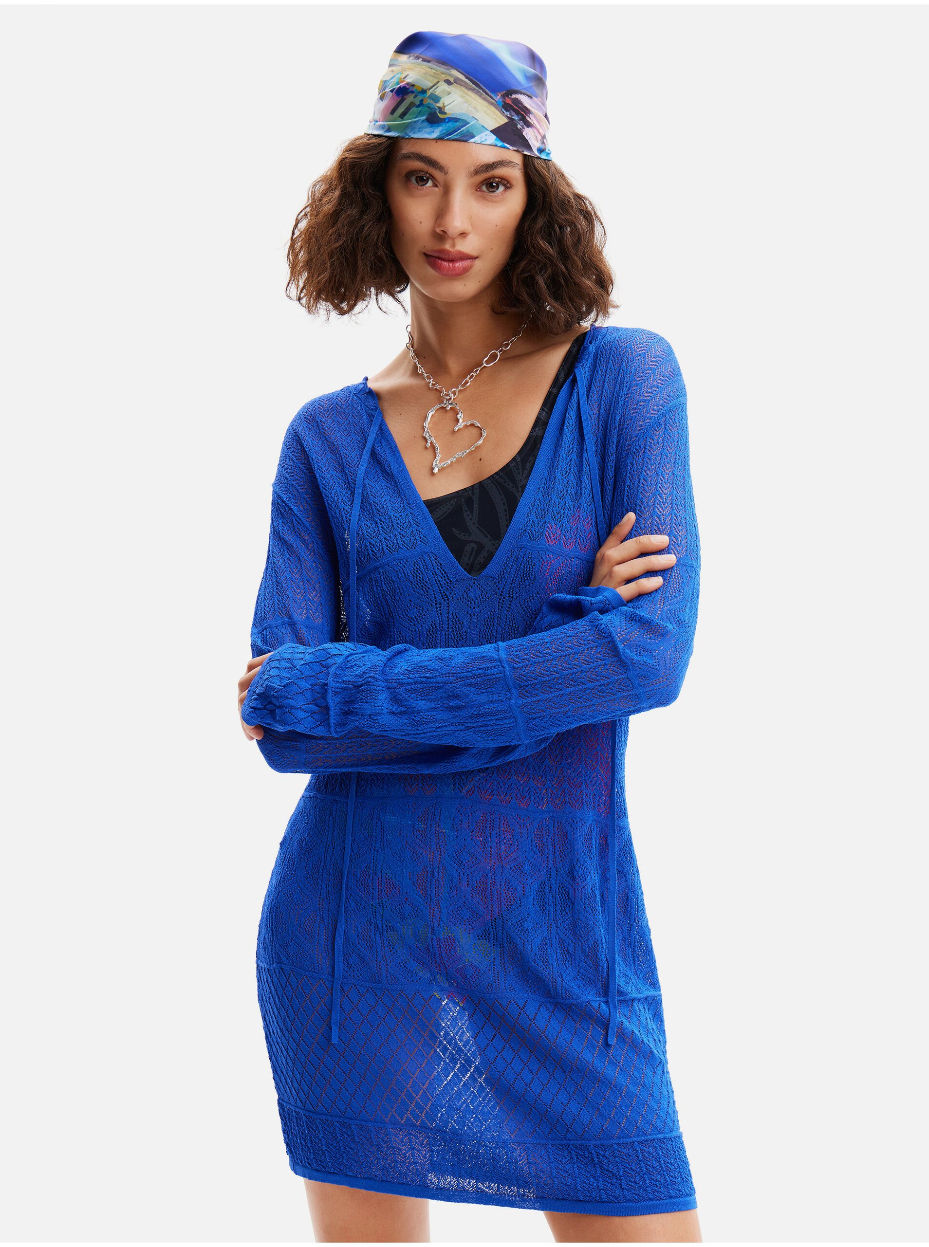Levně Modré dámské plážové šaty Desigual El Cairo