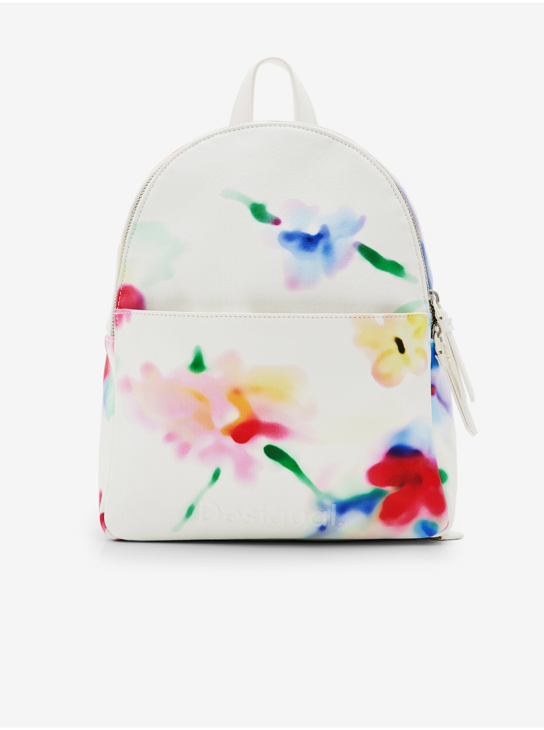 Levně Bílý dámský květovaný batoh Desigual Liquidflower Mombasa Mini