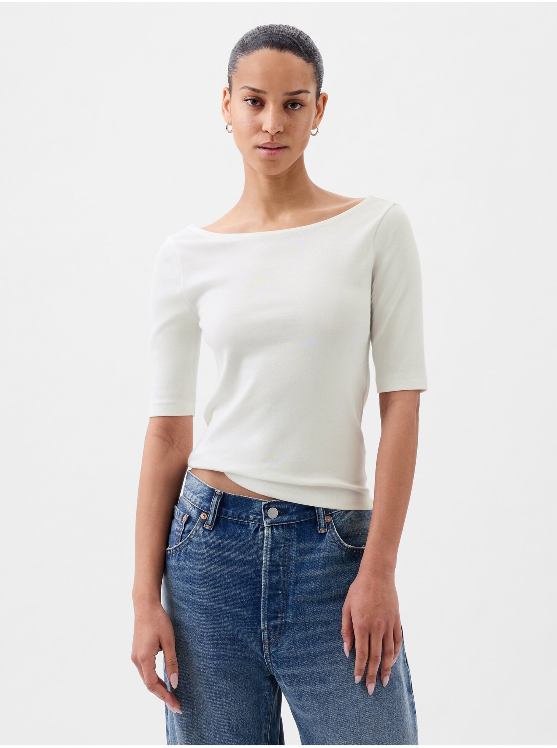 Levně Bílé dámské basic tričko GAP