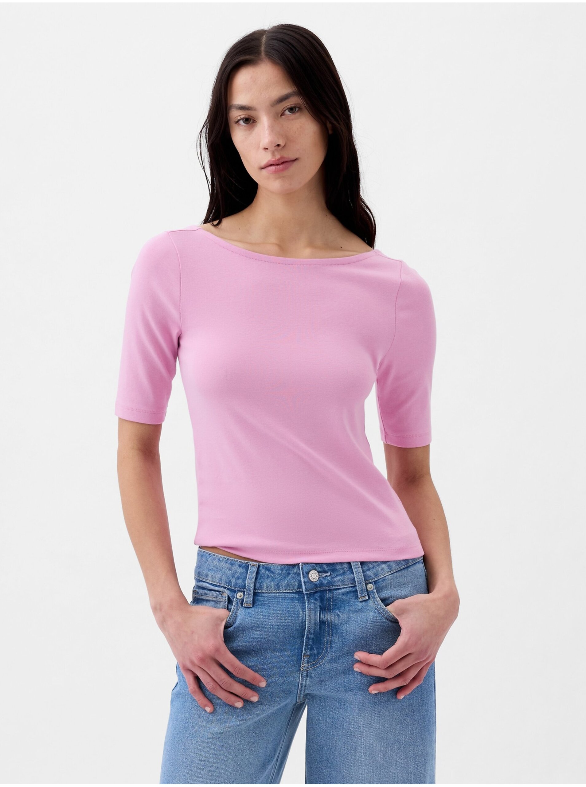 Levně Růžové dámské basic tričko GAP